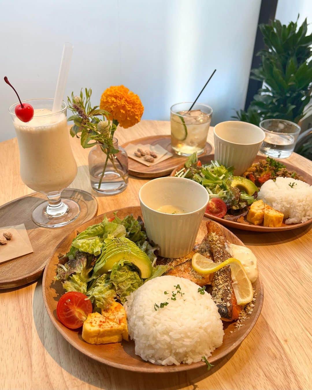 沢井里奈のインスタグラム：「⠀ ⠀ お友達と気になってたカフェへ🌿‬✨ すごく美味しかったからまた行きたい🥰  大学で一番最初にお友達になった子で とにかく優しくて可愛い💐🤍 たくさん話して楽しかった🥹💕💕 今でもこうやってご飯行けて嬉しいです🎀🫧 ⠀ #sainte #aircafe」