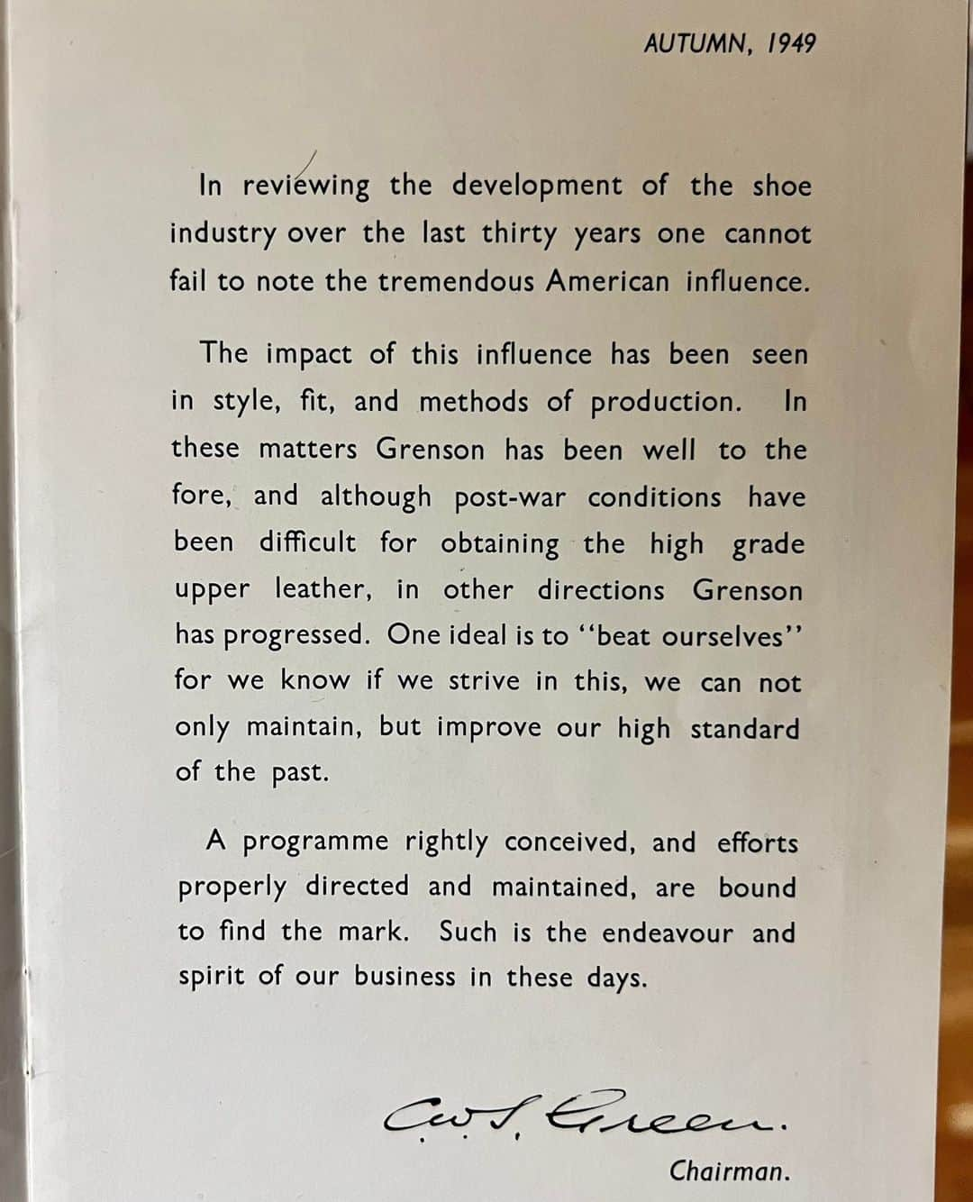 グレンソンのインスタグラム：「Message inside the 1949 Grenson catalogue from Sidney Green, William's (the founder of Grenson) grandson and the 3rd generation of the Green family in the Grenson business.⁠ ⁠」