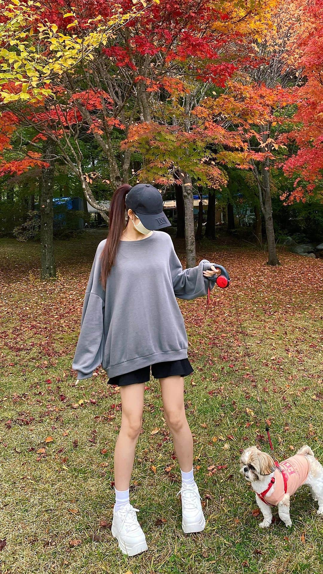 倉田乃彩のインスタグラム：「・ ・ 🍁Autumn🍂 ・ ・ 休日🐶🌳 いっぱい走ってたくさんのわんちゃんと交流した日☺︎☺︎ ・ ・ 明日から切り替えてまた1週間のスタート🙊」