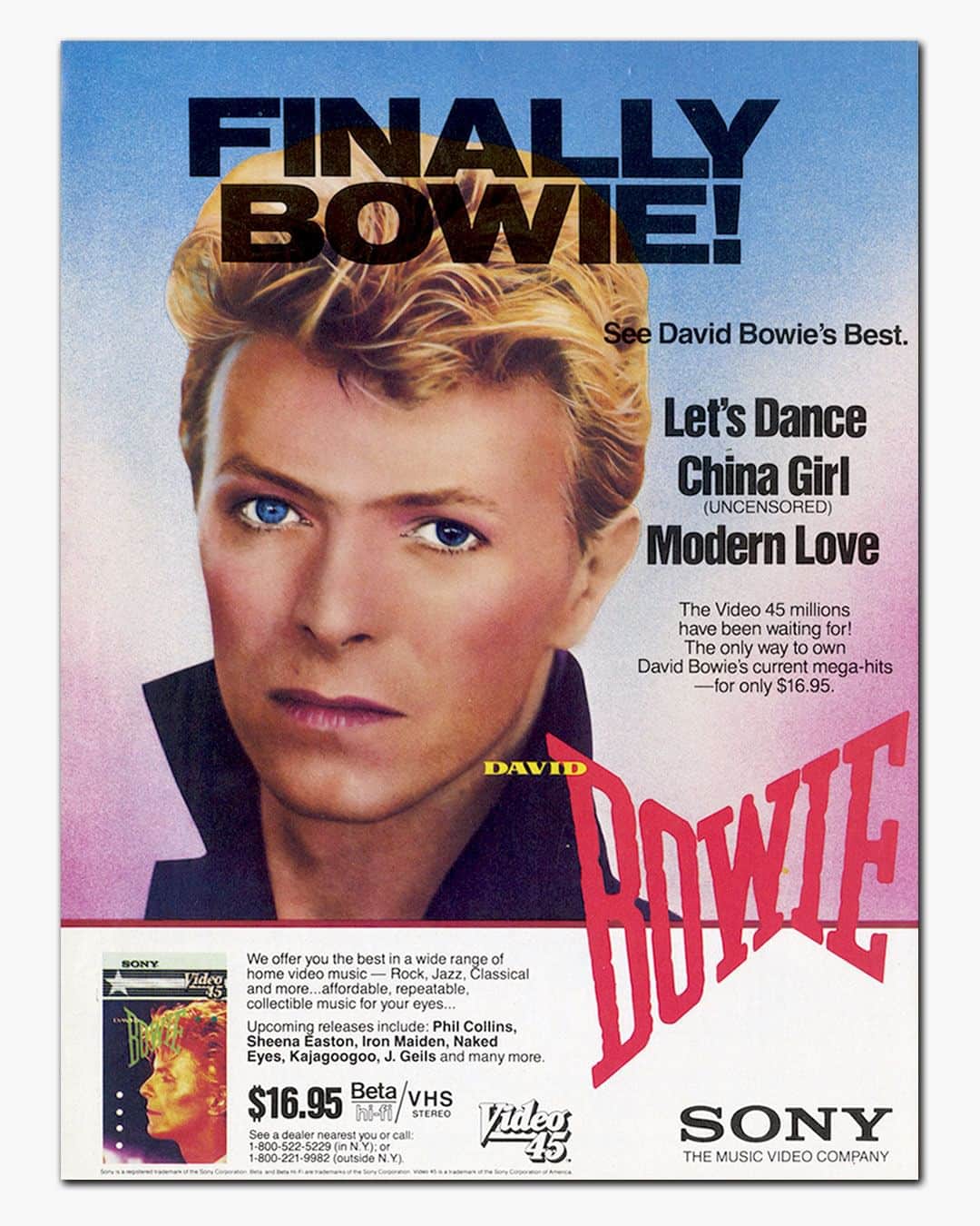 デヴィッド・ボウイさんのインスタグラム写真 - (デヴィッド・ボウイInstagram)「DAVID BOWIE VIDEO EP IS FORTY  “You could look into my eyes...”  Around about now, forty years ago, the David Bowie Video EP was released on VHS along with a laser disc in the US and Japan.  Containing the promo videos from the Let's Dance album; Let’s Dance, China Girl and Modern Love, this release was the only source of the uncensored China Girl video.  To the YouTube generation this probably doesn’t seem a particularly big deal, but forty years ago it was.   And if it took your fancy, you could even dwell on a naked David Bowie’s posterior: https://www.youtube.com/watch?v=iK6gAbZdhDc (Linktree in bio)  If you’re wondering about the seemingly gratuitous use of a Tony McGee Bowie portrait, a mono image from this session was colourised for the US advert.   📸 Tony McGee  #BowieLetsDanceVideoEP #BowieTonyMcGee #BowieLetsDance #Bowie1983」10月29日 19時42分 - davidbowie