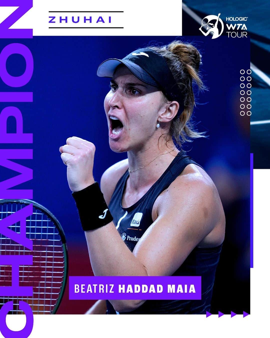 WTA（女子テニス協会）のインスタグラム：「Brilliance from Bia!   @biahaddadmaia claims her third Hologic WTA Tour title, defeating Zheng 7-6(11), 7-6(4) in Zhuhai!   #WTAEliteTrophy」