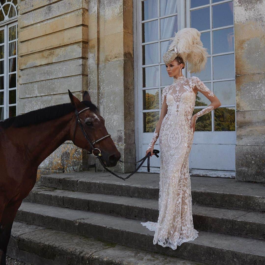 Galia Lahavのインスタグラム：「LAFAYETTE from our Spring 2024 collection embodies the essence of Parisian chic✨ | With its lace embroidery details and thigh-high dress, it’s haute couture fit at its finest.  Step into the world of Galia Lahav, where every piece is a work of art #GaliaLahavSpring24 #GaliaLahav」