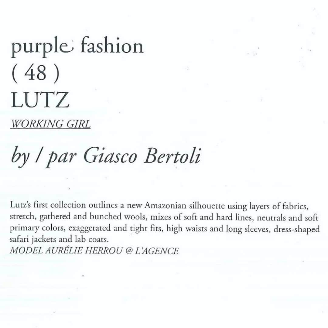 ルッツさんのインスタグラム写真 - (ルッツInstagram)「I designed what would become my very first collection while travelling back and forth between Italy and Paris. I had a freelance job near Bologna, and would always take the night train as my funds didn’t allow for flights . Every penny I earned I put into this collection and into the little studio space behind the Gare du Nord that we rented with David and where these photos were taken. I had no idea at the time where this might lead us, and certainly no idea if anything would happen once this collection was finished… the only sure thing was my unwavering belief that I simply had to get it done, get it out there, and if this was going to be the first and last at least I would have plucked up the courage to try.  I can honestly say that all the courage and belief in myself came through my years at @bafcsm - they „taught me to dream“ as well as teaching me how to be a Designer.  There’s an article in the @guardian by @lauren_cochrane_ today saying how impossible the situation has become for students without huge financial means, and it made me very sad.. what else is fashion- or art- or any education but a means to enable people to dream, make them believe that they can do things, move things, change things ?  I will be forever grateful for the education I received at Central St Martins, I would be a very different person and I certainly would not do what I’m doing today.  Photos of our Debut Collection from @purplefashionmagazine shot by @giascobertoli  - - - - - - - #purple #purplefashionmagazine #purplefashion #lutzhuelle #centralstmartins #centralstmartinsschoolofart #centralstmartinsfashion #london #londonfashion #pfw #fashioneducation #fashionstudents #youngdesigners」10月25日 15時56分 - lutz_huelle_paris
