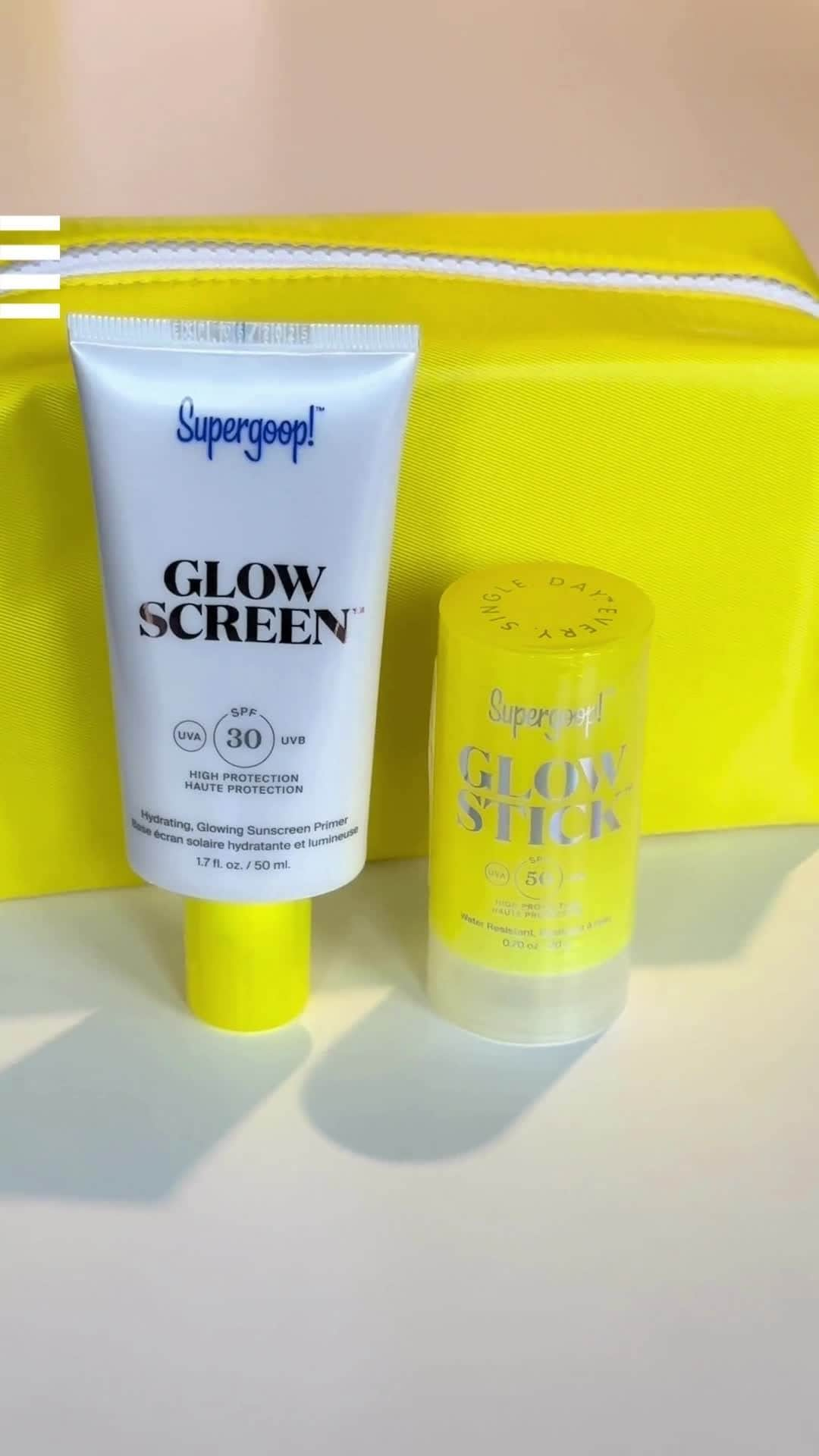 セフォラのインスタグラム：「Les fans de skincare, levez la main en commentaire ! 🖐🏻🖐🏽🖐🏿 On ne le répètera jamais assez :  un joli glow s'entretient avec du SPF au quotidien. Et on a pile ce qu'il vous faut avec le kit Glow & Go de @supergoop ! 💛⁣ ⁣ Tips : ⁣ ✨ Utiliser Glowscreen pour un éclat quotidien avec ou sans maquillage. ⁣ ✨ Utiliser Glow Stick comme illuminateur sur le visage, le décolleté et les épaules. ⁣ ⁣ Uniquement chez Sehora.⁣ #SephoraFrance #skincare」