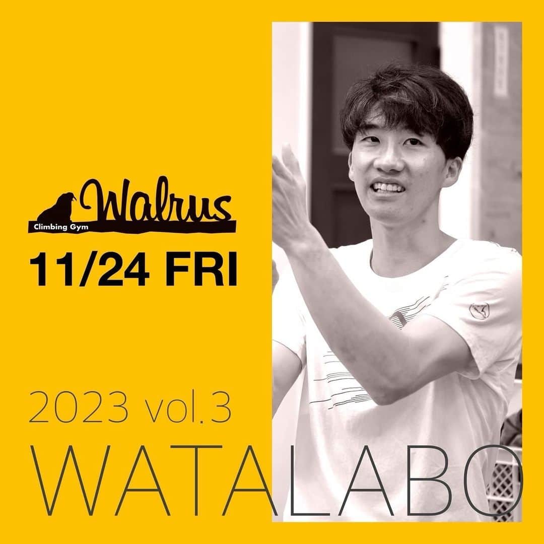 渡部桂太のインスタグラム：「. WATALABO ワタラボ vol.3 有難い事にウォルラスで3度目の開催です。 参加すれば、あなたも知らない能力が開花するかも！？ 受講資格は上達したい気持ちだけ💡 定期的に受講することで、より効果的なフィードバックが期待出来ます。 【講師】 渡部桂太選手 @keita_watabe  @watalabo_climbing  supported by @lasportivajp  @wise.official.japan  【場所】 クライミングジムウォルラス @climbinggym_walrus  【日時】 11/24（金） ⚪︎パーソナル 16:30～17:30 60分 ⚪︎ベーシック 18:00～19:30 90分（グループ） ⚪︎アドバンス20:00～21:30 90分（グループ） ※パーソナルの受講はレベルを問いません ※グループ講習につきましては、ウォルラスの2級が安定して登れる方はアドバンスをお勧めしま す 【受講料】 ⚪︎パーソナル ユース6000円 大人8000円 ⚪︎ベーシック/アドバンス 5000円 ※税込価格 ※ジム利用料別 【定員】 パーソナルは先着1名。 ベーシックとアドバンスは先着5名。 【お申込み】 店頭・電話・メール・インスタDM等で随時ご連絡ください。 0480-48-6724 info@walrus.co.jp 担当 増田 こころに芽生えたモチベーションを、確かな力に変えるまたとないチャンス🌱 皆さまのエント リーをお待ちしています！ 【講師からのメッセージ】 対象者のレベルや年齢は問いません。 必要なのはモチベーションのみです。 キホンからていねいに教えます。 クライミングではスキル・フィジカル・メンタル、どれが欠けても上手く登ることはできません。 1つ1つのムーブに着目し、完登に必要なアプローチのコツを伝授します。 【講師プロフィール】 2015～2022年ボルダー日本代表 第1期JMSCAオリンピック強化選手 アジア選手権準優勝2回・3位1回(ボルダー) ANOCワールドビーチゲームズ準優勝(ボルダー) 2017年ボルダーワールドカップ第3戦中国・南京大会優勝 2012年～国民体育大会三重県代表 最高位3位(ボルダー) その他国内外大会で多数の入賞 #climbing#クライミング#bouldering#ボルダリング#climbinggym#クライミングジム#埼玉県# 久喜市#鷲宮#ウォルラス#ウォルラスはセイウチ#ワタラボ#講習#渡部桂太」