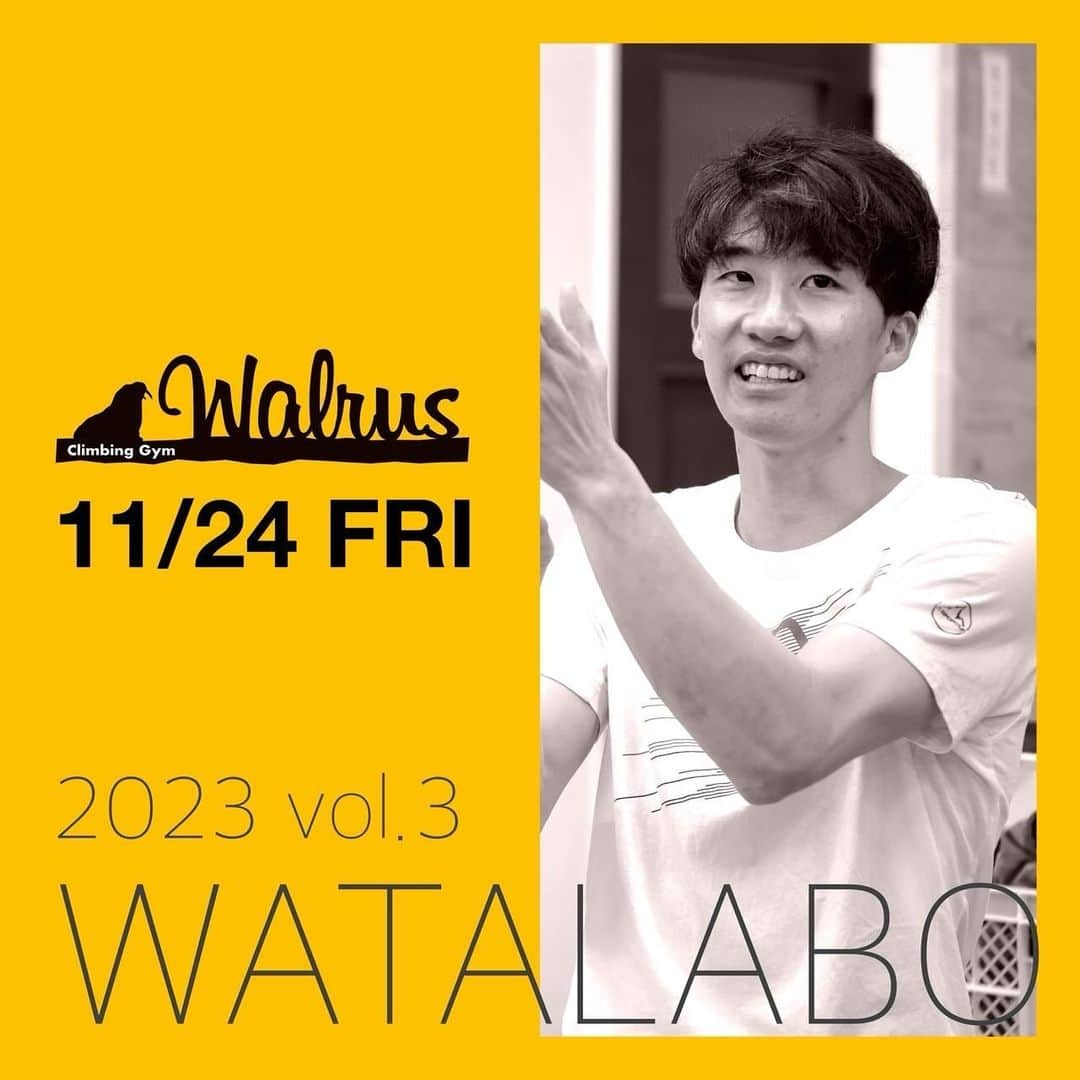 渡部桂太さんのインスタグラム写真 - (渡部桂太Instagram)「. WATALABO ワタラボ vol.3 有難い事にウォルラスで3度目の開催です。 参加すれば、あなたも知らない能力が開花するかも！？ 受講資格は上達したい気持ちだけ💡 定期的に受講することで、より効果的なフィードバックが期待出来ます。 【講師】 渡部桂太選手 @keita_watabe  @watalabo_climbing  supported by @lasportivajp  @wise.official.japan  【場所】 クライミングジムウォルラス @climbinggym_walrus  【日時】 11/24（金） ⚪︎パーソナル 16:30～17:30 60分 ⚪︎ベーシック 18:00～19:30 90分（グループ） ⚪︎アドバンス20:00～21:30 90分（グループ） ※パーソナルの受講はレベルを問いません ※グループ講習につきましては、ウォルラスの2級が安定して登れる方はアドバンスをお勧めしま す 【受講料】 ⚪︎パーソナル ユース6000円 大人8000円 ⚪︎ベーシック/アドバンス 5000円 ※税込価格 ※ジム利用料別 【定員】 パーソナルは先着1名。 ベーシックとアドバンスは先着5名。 【お申込み】 店頭・電話・メール・インスタDM等で随時ご連絡ください。 0480-48-6724 info@walrus.co.jp 担当 増田 こころに芽生えたモチベーションを、確かな力に変えるまたとないチャンス🌱 皆さまのエント リーをお待ちしています！ 【講師からのメッセージ】 対象者のレベルや年齢は問いません。 必要なのはモチベーションのみです。 キホンからていねいに教えます。 クライミングではスキル・フィジカル・メンタル、どれが欠けても上手く登ることはできません。 1つ1つのムーブに着目し、完登に必要なアプローチのコツを伝授します。 【講師プロフィール】 2015～2022年ボルダー日本代表 第1期JMSCAオリンピック強化選手 アジア選手権準優勝2回・3位1回(ボルダー) ANOCワールドビーチゲームズ準優勝(ボルダー) 2017年ボルダーワールドカップ第3戦中国・南京大会優勝 2012年～国民体育大会三重県代表 最高位3位(ボルダー) その他国内外大会で多数の入賞 #climbing#クライミング#bouldering#ボルダリング#climbinggym#クライミングジム#埼玉県# 久喜市#鷲宮#ウォルラス#ウォルラスはセイウチ#ワタラボ#講習#渡部桂太」10月25日 16時39分 - keita_watabe