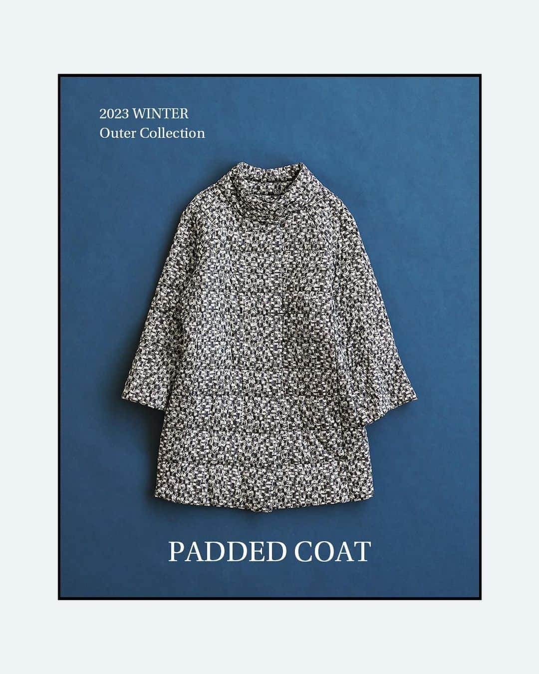 LOUNIE（ルーニィ）のインスタグラム：「_06 PADDED COCOON COAT  とにかく軽量！ ボリューム抑えた中綿コート  トレンドのツイード柄をリアルに表現したオリジナルプリント。 マシンウォッシャブル＆ノーアイロン、 撥水加工と機能性も兼ね備えた優秀アイテム。  📌OUTER FAIR 10/20(金)～11/12(日)の期間中 対象アウターもしくは44,000円以上お買い上げで 「オリジナルスパンコールポーチ」をプレゼント。 ※なくなり次第終了となります。  #LOUNIE#ルーニィ#アウターコーデ  #中綿コート#ツイード #ノベルティフェア」