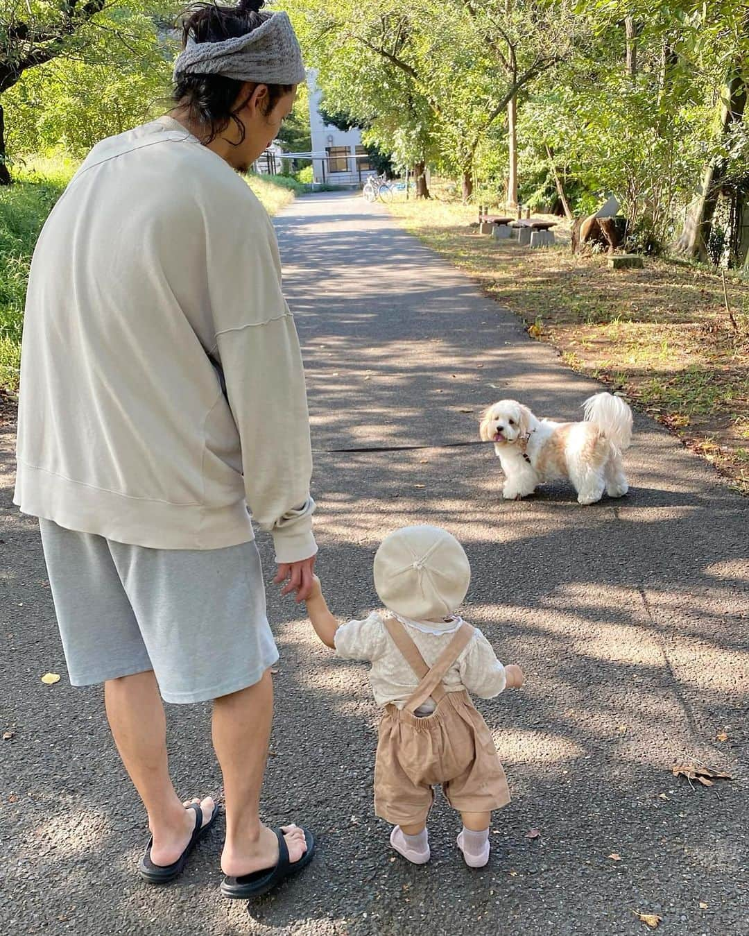 あんちゃんさんのインスタグラム写真 - (あんちゃんInstagram)「おさんぽ🐶👶🏻🎶  モチモチが歩けるようになってから 先日はじめて朝のおさんぽ みんなで行ったよ🤍  ゆっくり歩くモチモチに合わせて ゆっくり歩いてあげる…  なーんてことはなく。笑  グイグイ前に進んで 「おそいぞ🐶」ってなってた ジャイアニズム強めの兄だけど🤣🤣  さりげなく ちゃんと待ってあげてるの優しいね🥰  でもストレスたまらないように ちゃーんとパパが一緒に いっぱい全力ダッシュしてくれたよ👨🏻💨笑  ありがとう🤣🙏✨  あんちゃんに噛まれたことも 倒されたこともないモチモチは モフモフしたワンちゃんは みーんなあんちゃんみたいに 優しいと思ってて🙄💦  だからなんの物怖じせず ズンズン近づいていくから怖いのよ😱  いつもは止めるんだけど この時会ったワンちゃんは 赤ちゃん慣れしてるそうで 飼い主さまの許可もあり 優しく近くで接することができました🤍  そこでもさりげなく モチモチを守りながら様子を見る 優しいあんちゃん尊いなぁ🥹💓 （９枚目動画）  …もしかしたら  「コイツめっちゃモフモフ握ってくるから 気をつけた方がいいぞ🐶」って ワンちゃんのほうに 気を使ってるかもだけど🤣🤣🤣  どっちにしても 優しいお兄ちゃんだよあんちゃんは😂🩷  ゆっくりできそうな朝は またみんなでお散歩いこうねーっ✨  #キャバションあんちゃん #モフモフとモチモチ   #あんちゃん　#ぬいぐるみ犬 #スヌーピー  #スヌーピー犬 #キャバション　#キャバビション　 #キャバリア #キャバリアキングチャールズスパニエル #ビションフリーゼ　 #犬  #いぬすたぐらむ #犬のいる暮らし  #わんこなしでは生きていけません会 #いぬのきもち  #犬好きな人と繋がりたい #短足部　#比熊犬 #doglove #cavachon #inustagram #puppy  #snoopy #andy #멍스타그램 #개스타그램　#댕스마스」10月25日 17時20分 - anchan_0115_andy