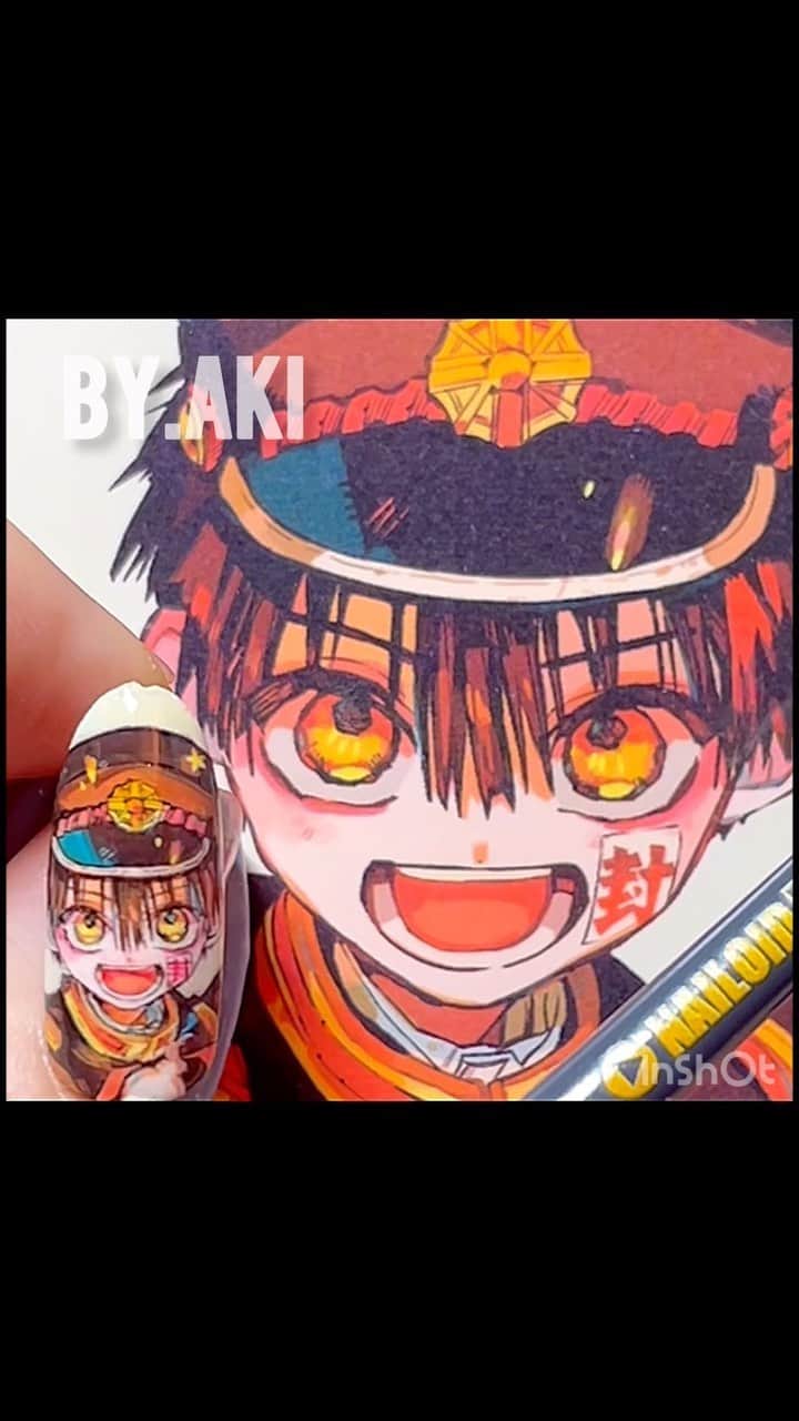 上野明子のインスタグラム：「放課後少年花子くん👅 ・ 『おバ〜カさん♡』  使用商材は👇👇👇👇👇 💅プロショップ　TAT @nailshoptat  💅誰でもショップ　@nailoid.by.aki  💅直接リンク　💻プロフィールURL  #放課後少年花子くん  #はなこくん  #hanakokun  #地爆少年花子くん  #じばくしょうねんはなこくん  #jibakushounenhanakokun  @by.aki #anime#manga#NAIL#ジェルネイル#ネイル#福岡#福岡市#全てジェルネイル#手描きネイル#all.gel#痛ネイル#ネイリスト#キャラネイル#네일#gel甲#美甲#爪甲」