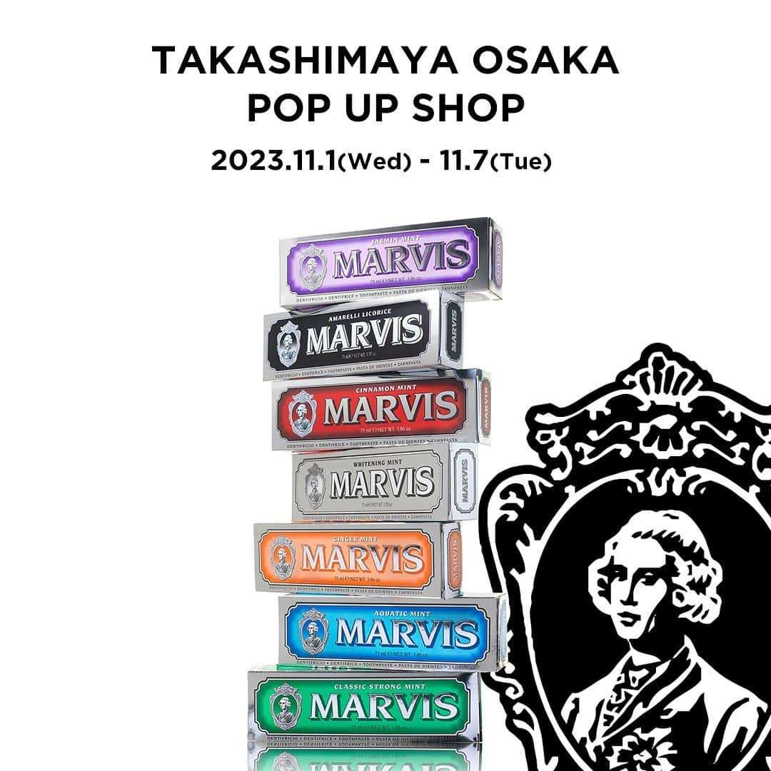 Marvisさんのインスタグラム写真 - (MarvisInstagram)「𝐌𝐀𝐑𝐕𝐈𝐒 𝐏𝐎𝐏𝐔𝐏 𝐒𝐇𝐎𝐏開催のお知らせ📢  2023年11月1日（水）～11月7日（火)の期間、 高島屋大阪店 1階 POP UP STATION ［1F1］にて POPUPを開催✨  POPUP限定商品やスペシャルな特典も ご用意しておりますので、 この機会にぜひお越しください💞  みなさまのご来場お待ちしております😌🫧  <開催概要> 日程：2023年11月1日（水）～11月7日（火) 場所：高島屋大阪店 1階 POP UP STATION ［1F1］ 営業時間：10:00～20:00 ※高島屋大阪店の営業時間に準ずる  ■𝐌𝐀𝐑𝐕𝐈𝐒 𝐂𝐡𝐫𝐢𝐬𝐭𝐦𝐚𝐬 𝐒𝐭𝐨𝐜𝐤𝐢𝐧𝐠　2,310円（税込） ・日本限定クリスマス・ストッキング（ポーチ）  ・トゥースペースト ホワイト・ミント　25mL ・トゥースペースト クラシック・ストロング・ミント　25mL ・シナモン・ミント　10mL  シックなポーチに赤・白・緑のクリスマスカラーの 歯磨き粉が入ったセットが全国発売に先駆けて 高島屋大阪店限定で先行発売！  クリスマスパーティのお土産に、 お世話になったあの人へのプレゼントに、 1年間頑張った自分へのご褒美に、、、 この時期のギフトにぴったりなセットです🎁  ■𝐌𝐀𝐑𝐕𝐈𝐒 𝐏𝐈𝐂𝐊 𝐓𝐖𝐎!　2,640円～1,980円（税込） お好きな歯磨き粉2本（25mL）と お好きなデザインのアート缶が選べるスペシャルセット ※お選びいただくフレーバーで価格が変わります。  🪄𝐒𝐩𝐞𝐜𝐢𝐚𝐥 𝐆𝐢𝐟𝐭🪄 期間中、MARVIS製品を税込3,300円以上ご購入で 数量限定MARVIS コットンバックをプレゼント！  #マービス #Marvis #MarvisJapan #高島屋大阪 #高島屋大阪POPUP #ポップアップ #ポップアップショップ #イタリア #おしゃれな歯磨き粉 #マウスウォッシュ #ホワイトニング歯磨き粉 #ホワイトニング #歯みがき #歯みがき粉 #トゥーペースト #デンタルケア #オーラルケア #デンタルケアグッズ #インテリアコーディネート #洗面台インテリア #お洒落インテリア  #ギフト #プレゼント #プチギフト  #男性プレゼント #メンズプレゼント  #美容ギフト #センスあるギフト #お洒落ギフト #おしゃれ雑貨」10月25日 18時29分 - marvisjapan