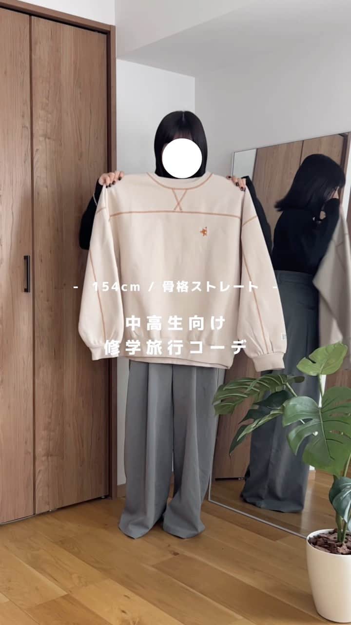 tarouのインスタグラム：「修学旅行ってもう終わった…？😶    学生さん向けコーデ撮るの 1年ぶりくらいかも💭💭  パンツにスニーカー必須！みたいなところ 結構あるイメージだけど、皆はどう？  私、修学旅行は沖縄行ったんだけど ずーっと晴れててめちゃめちゃ楽しかったな〜🌴 夜に星見に行ったのいい思い出🚗³₃  これから行くよって人は 目一杯楽しんできてね🫶🏻    tops： @classicalelf_official (beige / L) pants：IROHANI bag：The north face shoes：canaljean     #クラシカルエルフ #classicalelf #エルフコーデ #java #ジャバ #ユニクロ #ザラ #zozo #zozotown #zozo購入品 #zozotown購入品 #骨格ストレート #プチプラコーデ」