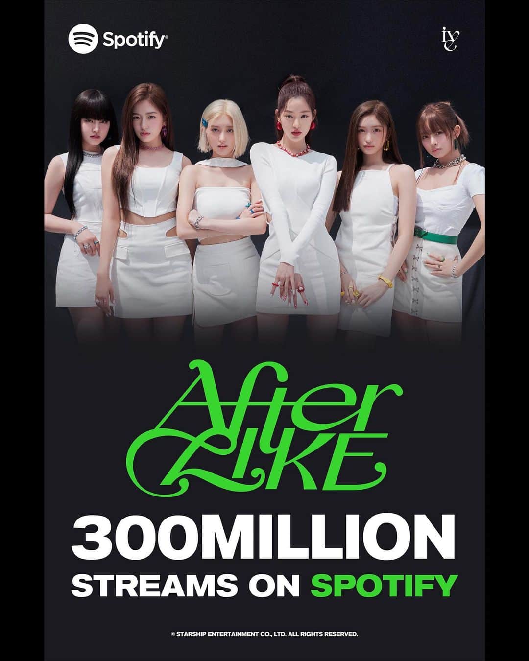 IVEのインスタグラム：「IVE 3rd SINGLE ALBUM <After LIKE>  300 MILLION streams on Spotify  'After LIKE' has now surpassed 300M streams! Thank you DIVE  #IVE #아이브 #アイヴ #AfterLIKE #애프터라이크  #AfterLIKE300MILLION #AfterLIKE300M #300MILLION」