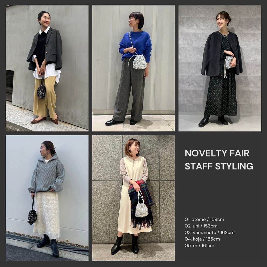 le. coeur blancのインスタグラム：「【 STAFF STYLING SELECTION 】 ⁡ 本日からスタートしましたノベルティフェアにあわせて 人気スタッフ15名が選ぶおすすめスタイリングをご紹介！ ⁡ ノベルティのスパンコールBAGに合うスタイリング集となっておりますので、 ぜひお買い物の参考にご覧ください✨ ⁡ ▶︎着用アイテムは画像タップでcheck！ ⁡ ⁡ ⁡ ⁡ 気になるスタッフやショップは ぜひアカウントのフォローもお願いします🔍  ⁡ 01. otomo / 159cm / EC staff   @otm_____98  ⁡ 02. uni / 153cm / Diamor Osaka staff   @lecoeurblanc_diamorosaka  ⁡ 03. yamamoto / 162cm / Tennoji Mio staff   @lecoeurblanc_tennojimio  ⁡ 04. koja / 155cm / Web Director   @k.koja__  ⁡ 05. er / 161cm / Tenjinchikagai staff   @lecoeurblanc_tenjinchikagai  ⁡ ⁡ ⁡ ⁡ ⁡ ⁡ ⁡ ⁡ _____________________ ⁡ ⁡ < Event > ⁡ ◾️NOVELTY FAIR 税込22,000円以上のご購入でノベルティBAGを先着でプレゼント 10/25(水)start〜なくなり次第終了 ⁡ ◾️レビュー投稿キャンペーン 期間中、レビュー投稿1件につき100ptを後日プレゼント 10/25(水)〜11/5(日) ⁡ その他、各店イベントも盛りだくさん！ くわしくはお近くのショップにおたずねください。 ⁡ ⁡ ⁡ < 11月Insta Live Schedule > ⁡ 11/2(木) 「アウターのご紹介」ルミネ荻窪店 11/8(水) 「ショップクルーズ」ディアモール大阪店 11/16(木) 「スタッフ別コートスタイリング」有楽町マルイ店 11/21(火) 「ニットをたっぷりご紹介」天王寺ミオ店 11/29(水)「12月入荷新作の先見せ」プレスルーム ⁡ ⁡ ※日時や内容は変更になる場合もございます。 　詳しくは前日のストーリーズでお知らせします。 ⁡ ⁡ ⁡ ⁡ ⁡ ⁡ ⁡ ⁡ #lecoeurblanc #ルクールブラン #le_23aw #autumn #winter #le_web #novelty #ノベルティ #スパンコールバッグ」