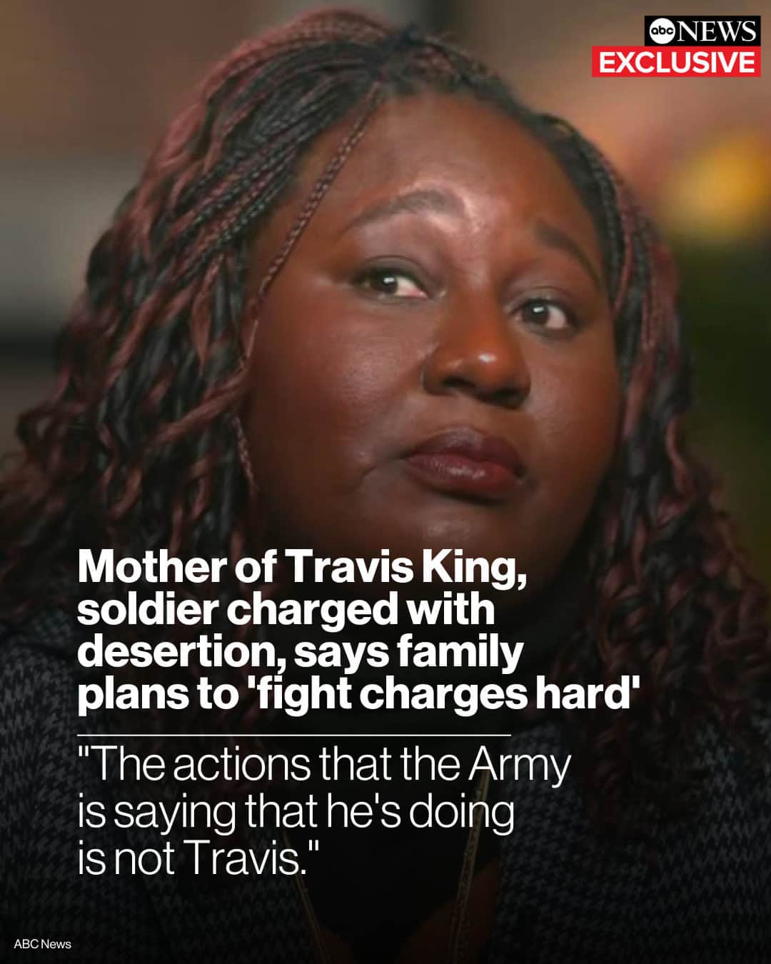 ABC Newsのインスタグラム：「EXCLUSIVE: The mother of Travis King, the 23-year-old U.S. Army private charged with desertion for crossing the Demilitarized Zone into North Korea, says her family plans to "fight the charges hard.” More on @ABCNewsLive at 7PM ET.」