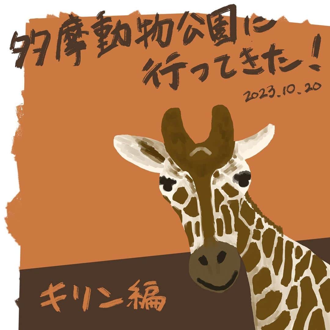 竹内一希のインスタグラム：「先日、多摩動物公園に行ってきましてね。 せっかくなので観てきた動物たちのイラストを描いていこうと思っています。 まずはキリンですね。 同じ首が長い生き物として挨拶をしなくてはいけません。 キリンは動物園に来たなあと思わせてくれますね。  #多摩動物公園 #キリン  #イラスト」