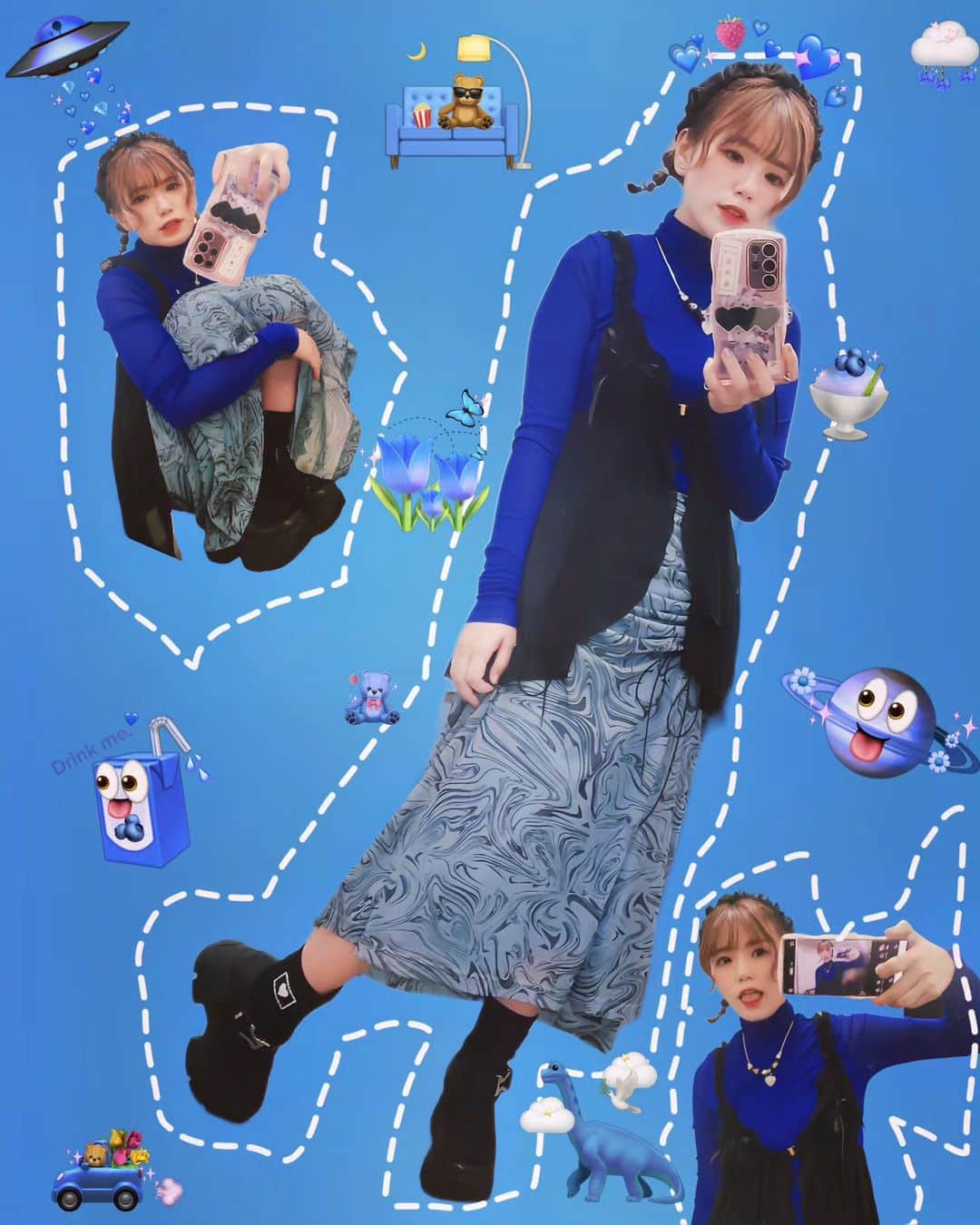 Machicoのインスタグラム：「C 💙💙💙 #Machico #まちこーで #私服 #fashion #ブルー #青 #blue」