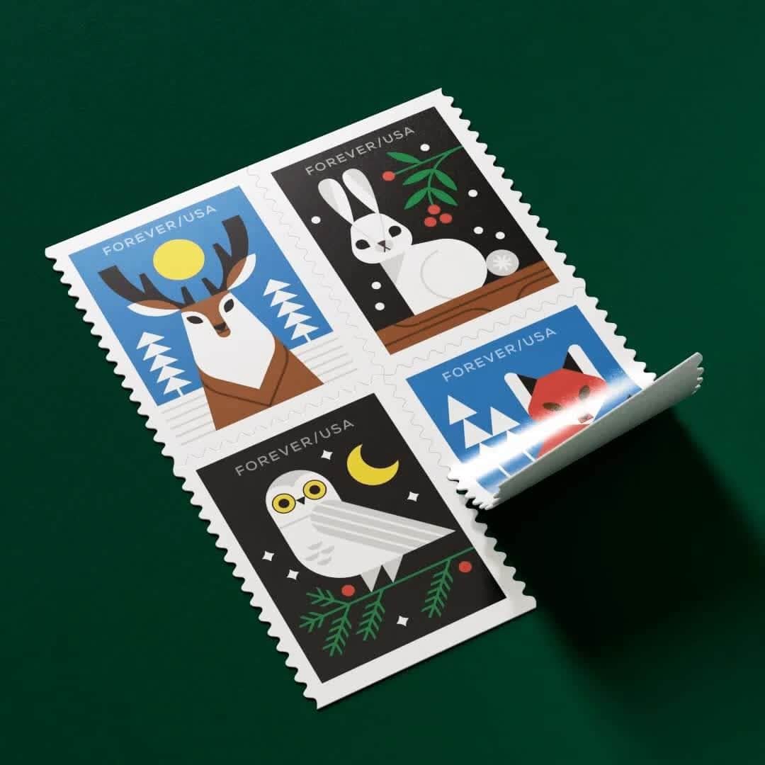 Dribbbleのインスタグラム：「These winter stamps by @eighthourday are one of our #DribbbleFaves! A project with tons of heart for the USPS. Congrats to the whole team for the launch!  "As the daughter of an artist and a science teacher, I grew up surrounded and inspired by animals, nature, and the seasons. And although Winter can be cold—very, very (very!) cold—as a Creative, I quite enjoy the quiet and meditative calm it brings.  My favorite projects are ones where I get to celebrate the things I love and these stamps are a perfect example of that—a dream project truly."」