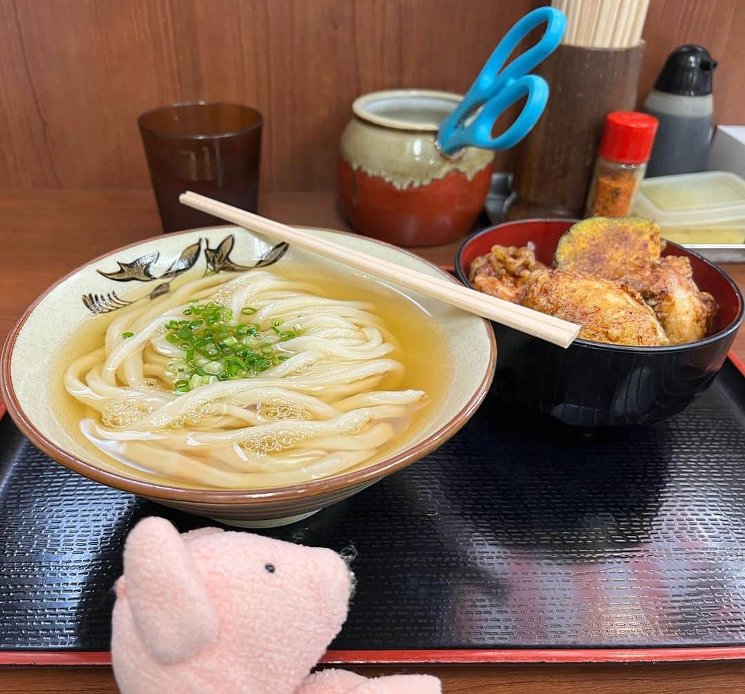 矢崎存美さんのインスタグラム写真 - (矢崎存美Instagram)「ひやあつの並とミニ天丼。今日は食べすぎた。でも半熟卵天と鶏天の組み合わせには抗えない……。 #ぶたぶた #山崎ぶたぶた #矢崎存美 #うどん #天丼 #讃岐うどん」10月25日 22時27分 - yazakiarimi