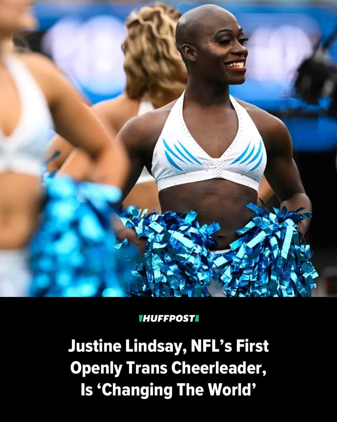 Huffington Postのインスタグラム：「Last year, Justine Lindsay made two of the biggest announcements of her life in one giddy Instagram post: She’s transgender, and she had landed herself a spot on an NFL cheerleading squad.  It was more than just a huge personal moment. In joining the Carolina TopCats, who cheer for the Carolina Panthers, Lindsay was becoming the first openly trans athlete in a space known for its problematic relationship with diversity.  There were highs and lows during her first year on the job. Triumphant performances. Coping with harassment, threats and abuse. But as she stepped onto the field for her second season last month, Lindsay was decidedly joyous about the chance to keep on performing.  “I love it. Wouldn’t change it for the world,” she told HuffPost in an interview on her 31st birthday.  Read more at our link in bio. // 📷: Getty Images // 🖊️: Josie Harvey」