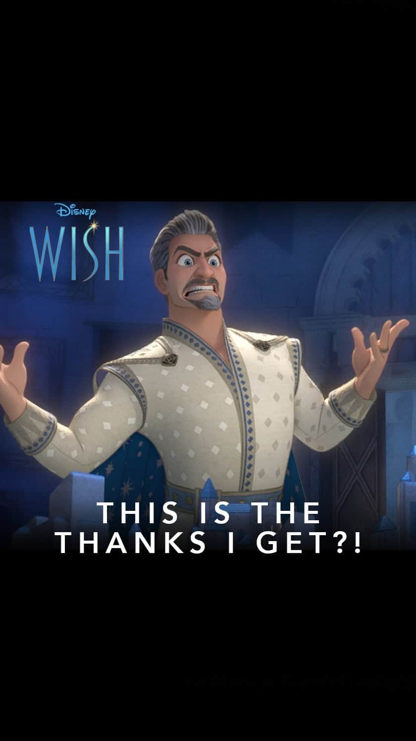 ウォルト・ディズニー・アニメーション・スタジオズのインスタグラム：「Who is ready to have their wish granted? 😏👑 “This Is The Thanks I Get?!” performed by Chris Pine from Disney’s #Wish. See it in theaters November 22.」
