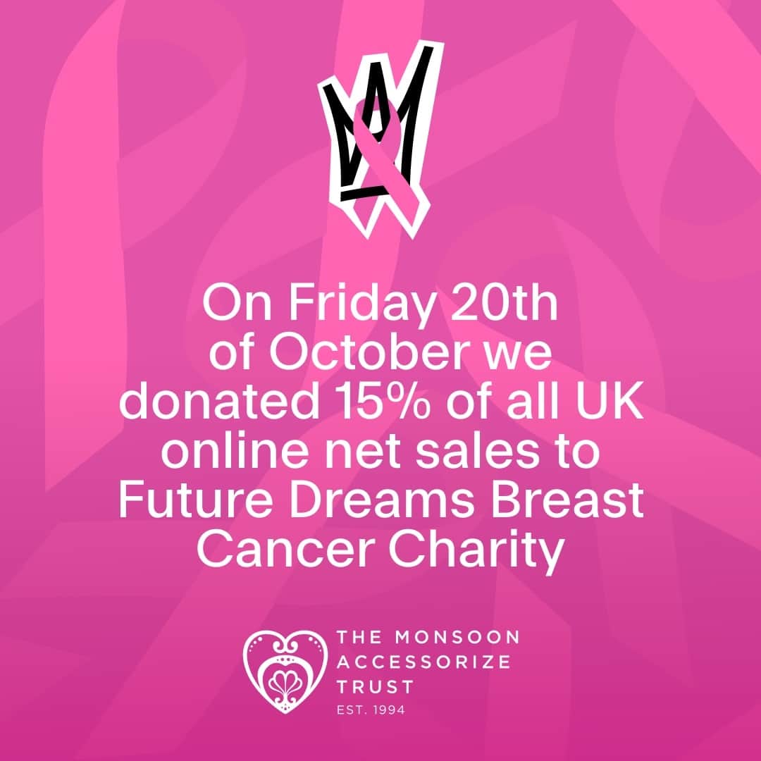 アクセサライズのインスタグラム：「A huge thank you to everyone who shopped with us on Wear it Pink Day! With your help, we raised an incredible £22,680 for @futuredreamscharity . These funds will go towards vital breast cancer research and support. Here are some kind words from Future Dreams, Sam Jacobs: ⁠ ⁠ “Leading fashion brands Monsoon and Accessorize have played a vital role in sharing information to customers on the importance of knowing and checking their breasts. Future Dreams thanks them for being part of this year’s Change and Check campaign during Breast Cancer Awareness Month.  Early detection really can save lives.  Thank you to all the team and customers for your support and for raising funds to help Future Dreams’ work.  Finally, to any customers touched by breast cancer please do reach out to us, we are here to support you at every stage of your journey.”」