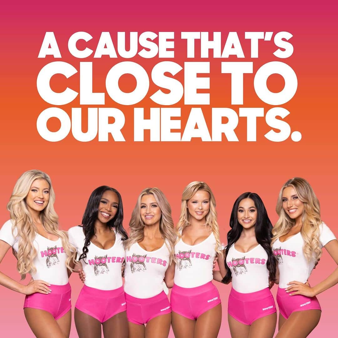 Hootersのインスタグラム：「Did you know 1 in 7 women will be diagnosed with breast cancer before the age of 40? Visit hooters.com/give to learn how you can help us reach our $1 million fundraising goal to support breast cancer research.」