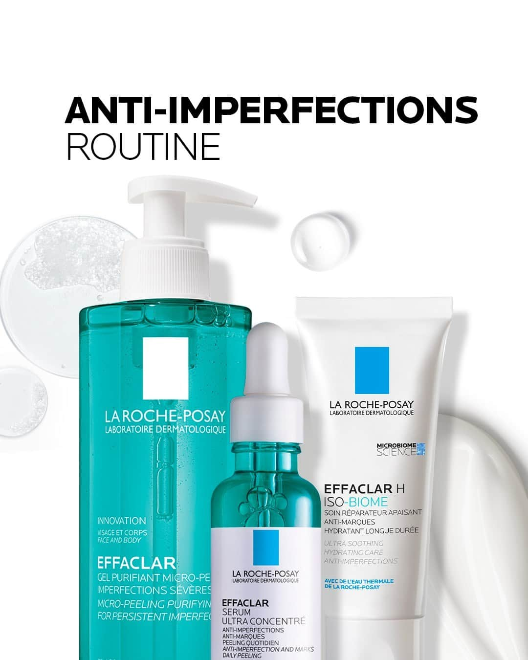 La Roche-Posayのインスタグラム：「Here is the perfect 3-step routine to keep your skin imperfections under control.   🛁 Effaclar cleanser - micropeeling gel to intensely exfoliate and visibly reduce relapse. 🔬 Effaclar serum to visibly reduce the appearance of imperfections. 💧 Effaclar H iso-biome cream to hydrate and nourish the skin providing long-lasting comfort.   Give it a try and let us know how about your journey. Are you keen to try this routine?  All languages spoken here! Feel free to talk to us at anytime. #larocheposay #effaclar #oilyskin #skinroutine Global official page from La Roche-Posay, France.」