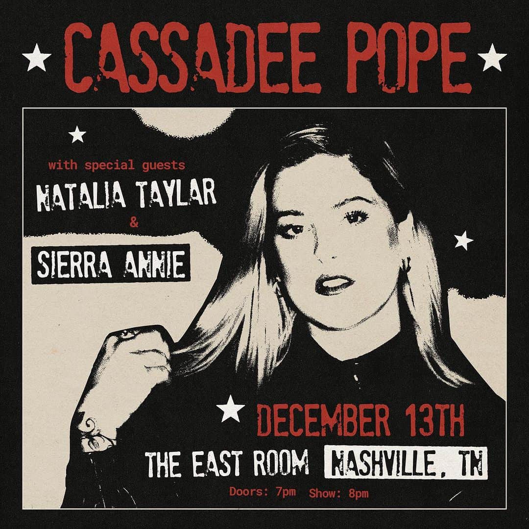 キャサディー・ポープのインスタグラム：「I can not WAIT to close out the year with you all at a sweaty rock show. Tickets are on sale now! Expect songs from all my different chapters, unreleased music and some special guests, too 🤘」