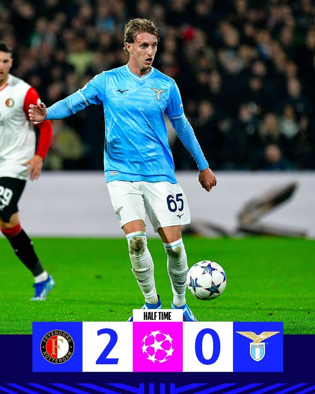 SSラツィオのインスタグラム：「⏸️ We trail by two goals at the break  #UCL #FeyenoordLazio #CMonEagles 🦅」