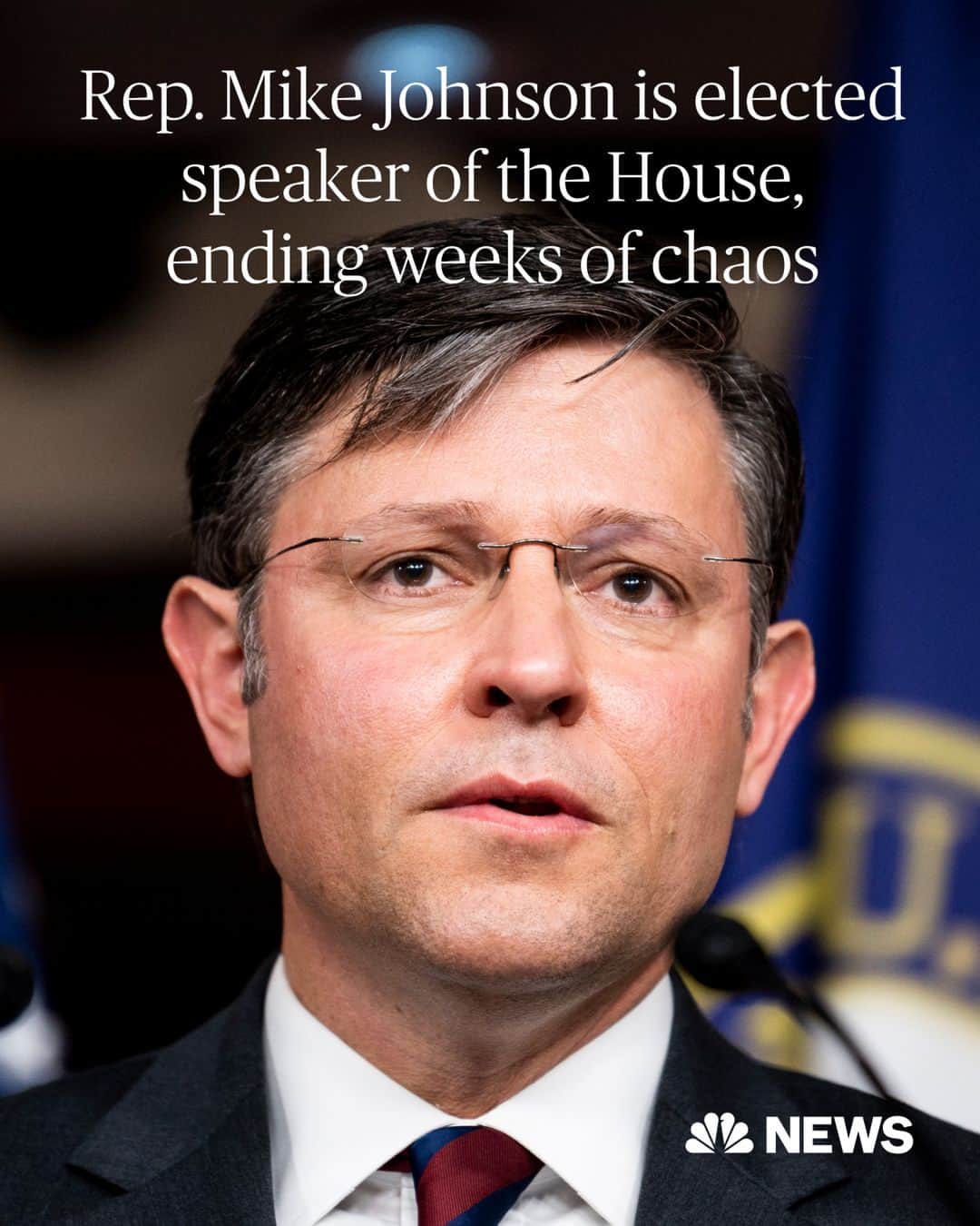 NBC Newsのインスタグラム：「House Republicans elected Rep. Mike Johnson as speaker of the House, ending 22 days of chaos after Kevin McCarthy was ousted from the job.  It’s a stunning rise for the little-known Louisiana Republican, who is a conservative Donald Trump ally and low-ranking member of the GOP leadership team. Johnson is now second in line to the presidency and will need to get to work quickly to avoid a government shutdown next month.   Read more at the link in bio.」