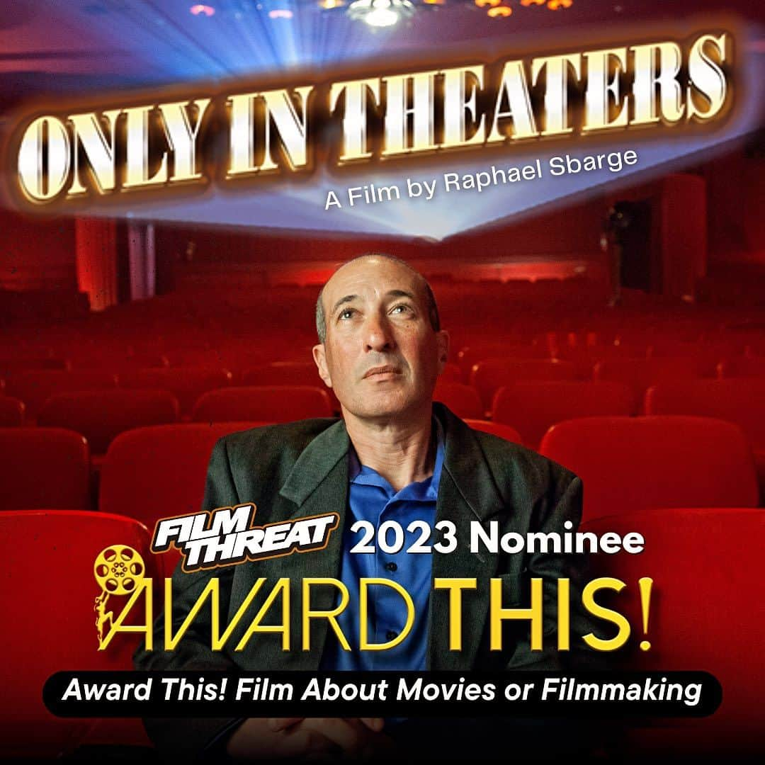 ラファエル・スバージのインスタグラム：「We are THRILLED that @onlyintheatersmovie has been nominated for “BEST FILM ABOUT MOVIES OR FILMMAKING” from @filmthreat magazine.   Another nominee is @april_wright_1999 and her wonderful film about Drive-ins @back2thedrivein BOTH of our films, after a theatrical run,  are available on @amazon   We are passionate and proud to support theaters— ! Where all the magic happens.   Avail on #DVD from @kinolorber  @laemmletheatres @citizenskull @greglaemmle @tishlaemmle #laemmle #onlyintheaters #nominee #filmthreat #filmmaking #movies #arthouse #cinema #film #indieFilm #losAngeles #moviesintheaters #go #mustsee #awardwinning #indiefilm #supportIndieFilm」