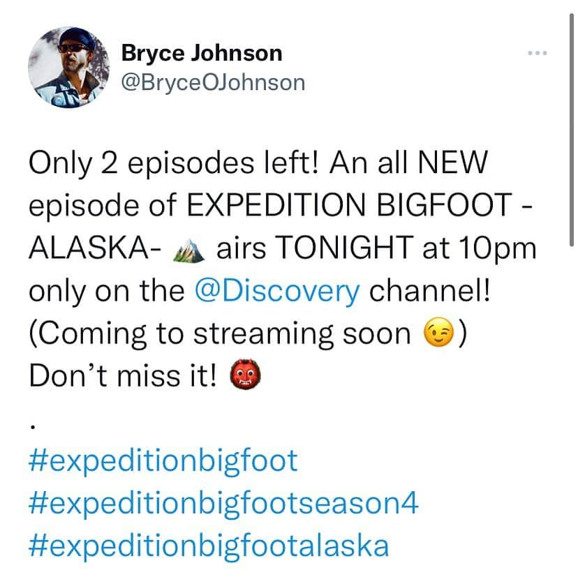 ブライス・ジョンソンのインスタグラム：「That’s right, there’s only two episodes of Expedition Bigfoot - ALASKA - left. 😱 catch an All NEW Episode TONIGHT at 10pm only on the @discovery channel! (And yes coming to streaming soon on November 2nd I believe, so hang tight!) How are you liking the season so far?! Comment below 👇🏼 🏔️👹 . Follow: @mireyamayor  @russell.acord  @authorronnyleblanc  . . . #expeditionbigfoot #expeditionbigfootseason4 #expeditionbigfootalaska」