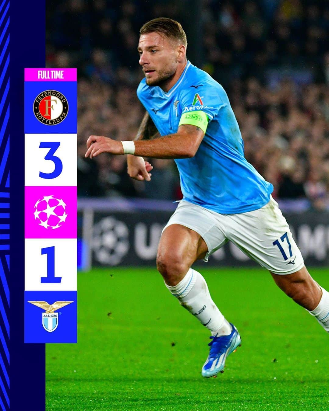 SSラツィオのインスタグラム：「⏹️ Full Time  #UCL  #FeyenoordLazio  #CMonEagles 🦅」