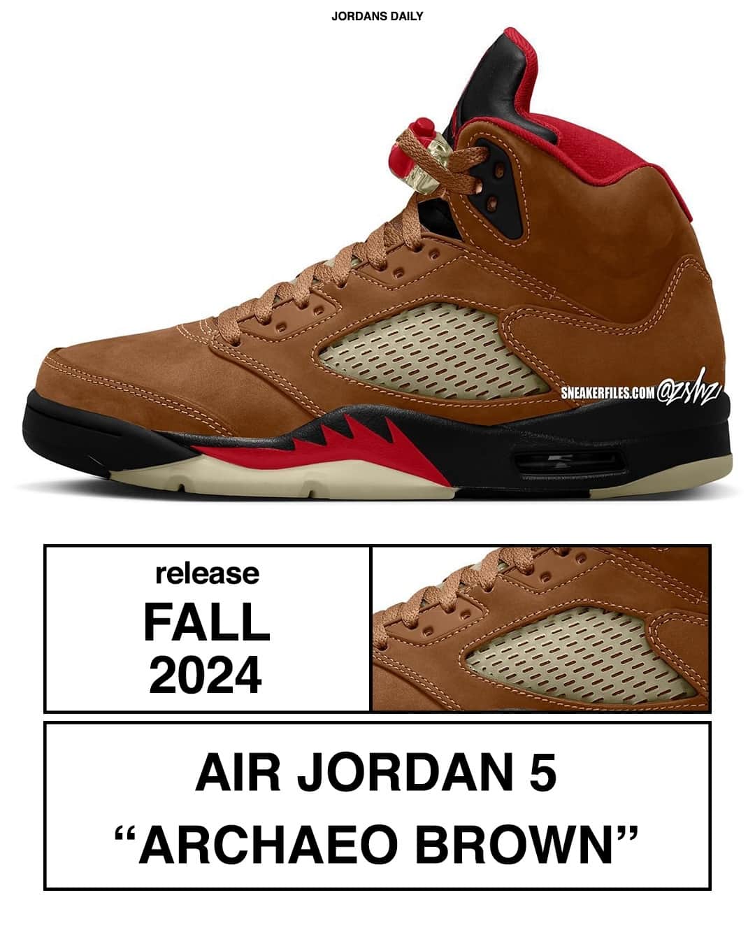 Sneaker News x Jordans Dailyのインスタグラム：「Releasing Fall 2024: Air Jordan 5 "Archaeo Brown"⁠ 🔥 or 🗑️!?⁠ ⁠ Tap the link in the bio for more details!」