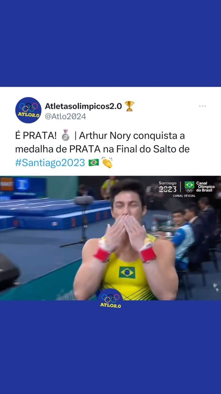 アルトゥール・オヤカワ・マリアノのインスタグラム：「A APRESENTAÇÃO QUE GARANTIU MAIS UMA PRATA PRO NORY!!! 🤩🤩  Pô, sem querer puxar sardinha pro Brasil, mas QUE PROVA DE SALTO fez Arthur Nory, meus amigos! 🥈🥈🥈  #Santiago2023」