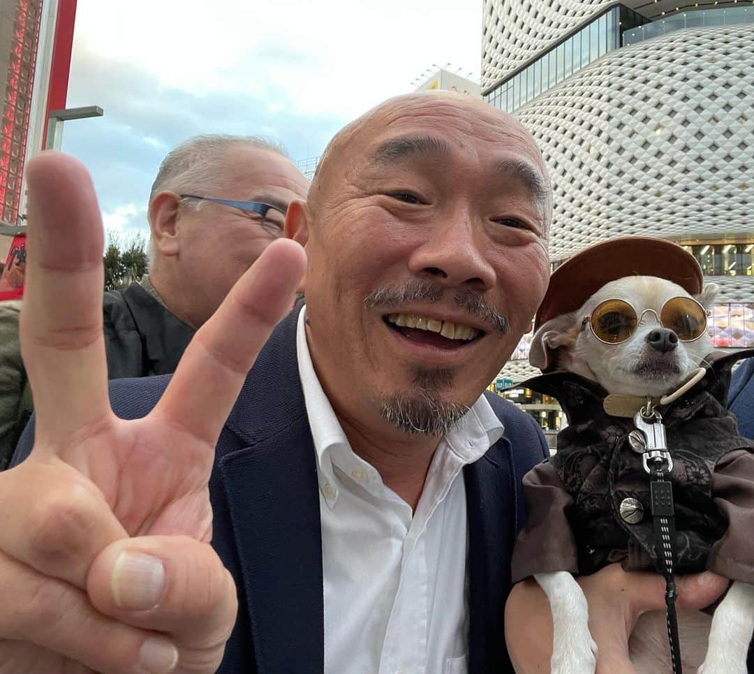紋次郎のインスタグラム：「おれの名前も紋次郎って言うんだと…ご機嫌なおにいさん🤣 違うだろっとお仲間に諭されてたけど🤣 とても楽しいお酒だったみたいで、こちらまで楽しかった！ 2枚目　紋次郎には嫌がられてたけどね😆  #dog#dogstagram#instadog#chihuahua#barkbox#mydogiscutest#buzzfeed#dog_features#fluffypack#barkpack#dogsofinstagram#犬#チワワ#手作り#handmade#着物#fashion#紋次郎一家#チーム茶#ふわもこ部#igersjp#peco犬部#dogfashion #whisky」