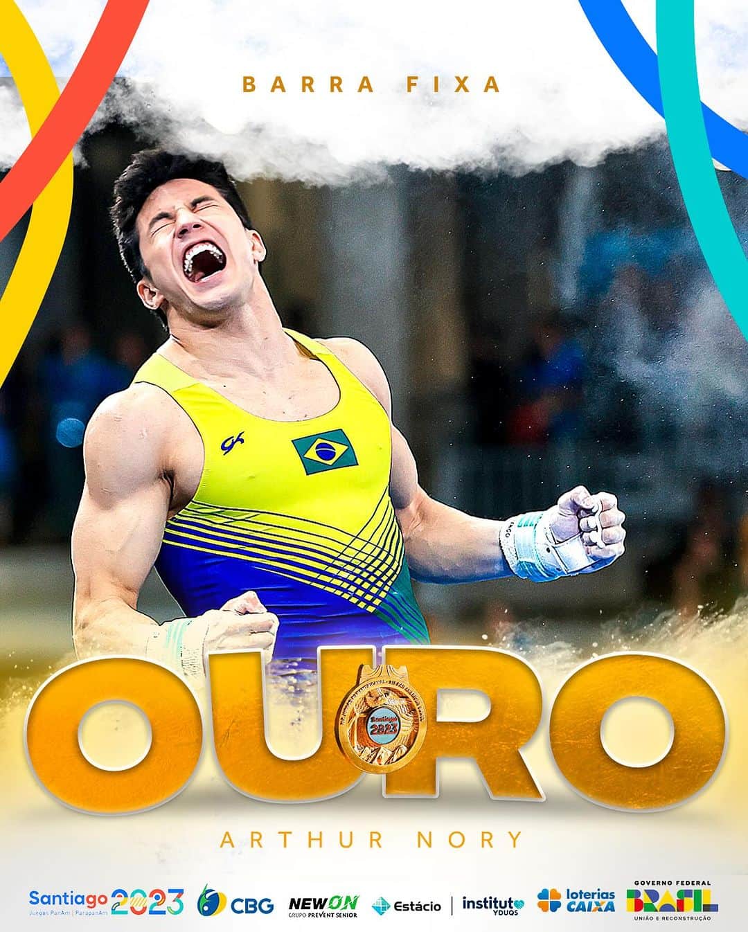 アルトゥール・オヤカワ・マリアノのインスタグラム：「CHAVE DE OURO, LITERALMENTE! 🔑🏆 Pra lavar a alma, a Ginástica Artística do Brasil deixa Santiago com a medalha de ouro 🥇 na final de barra fixa. E é DELE: @arthurnory , meus amigos!!! Que apresentação! 14.333 e uma série espetacular! E logo depois, ELE! Vice-campeão!!! Bernardo Miranda é prata 🥈 com 14.133!!! WOW! MAIS UMA DOBRADINHA!!!  Parabéns Nory! Parabéns Bernardo! Vocês são GIGANTES!!!  🇧🇷🏆🌟  #LoteriasCAIXA @loteriascaixaoficial #PreventSenior #Estacio @preventsenior @newonoficial #Santiago2023 #CBGemSantiago2023」