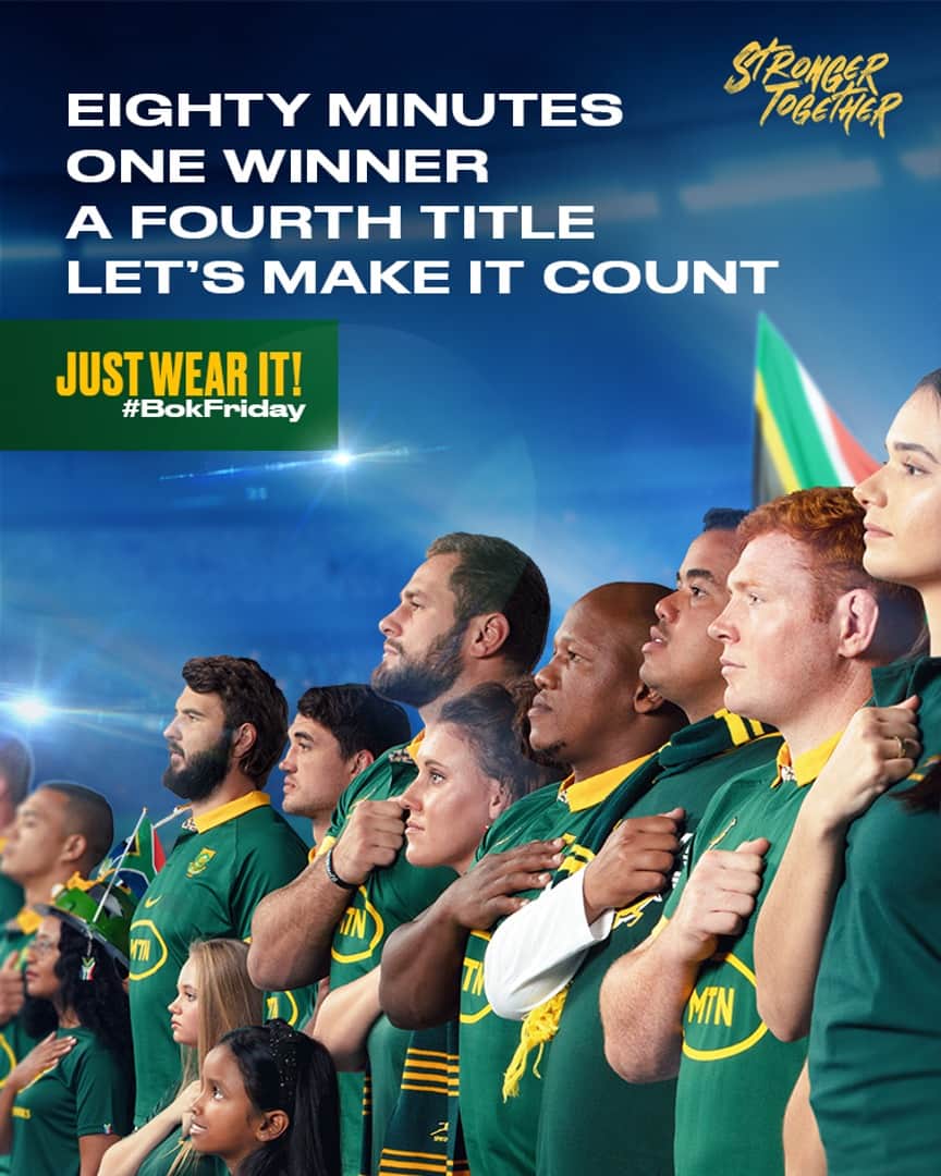 ラグビー南アフリカ代表のインスタグラム：「QF: 1️⃣ point SF: 1️⃣ point #RWC2023 has been about tiny margins, but for the last #BokFriday, let’s turn up in huge numbers, let’s send a flood of emotion to Paris, wrapped in Green & Gold! 🏆💚💛 #BokFriday #StrongerTogether #Springboks」