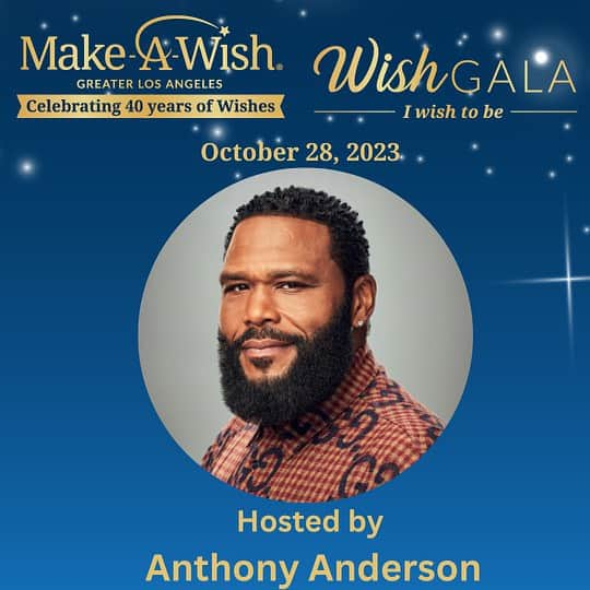 アンソニー・アンダーソンのインスタグラム：「Who or what did you always wish to be?   I am honored & proud to be a part of the 2023 Make-A-Wish Greater Los Angeles Wish Gala on Saturday, October 28th. It will be a magical night to remember, and I’m inviting YOU to join me!   This year all the guests are invited to get creative and come dressed up as who or what they have always wished to be!    There will be live musical performances, the opportunity to mingle with other celebrities, philanthropists, and industry leaders… and most importantly a chance to see the power of a wish.    Go to www.wish.org/la to get your tickets to the gala today  or Support the organization by donating at: www.Wish.org/la/fundawish    #wishgala2023 #makeawishLA」