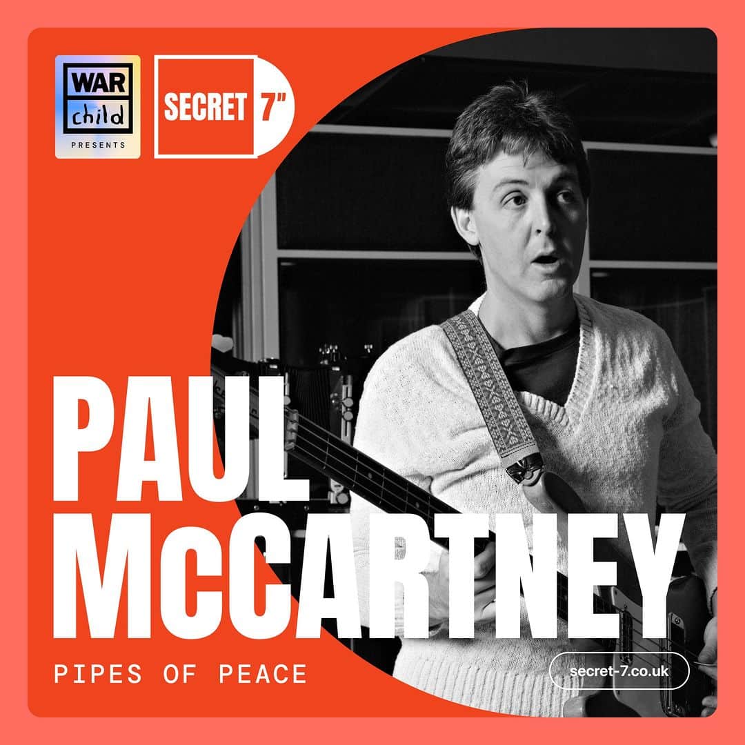 ポール・マッカートニーのインスタグラム：「War Child is bringing Secret 7" back and you can design the artwork for a unique vinyl release of Pipes Of Peace!  Find out more about the project and help @warchilduk support children and families affected by conflict.  More information at the link in @Secret7s bio or at PaulMcCartney.com  © Paul McCartney / Photographer: @lindamccartney  #Secret7 #WarChild」
