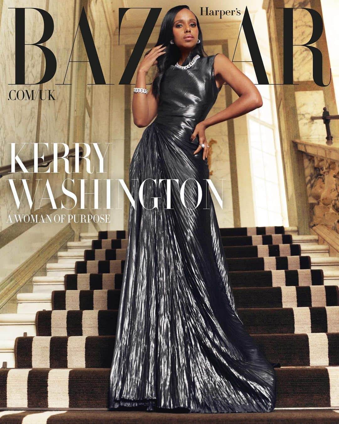 ケリー・ワシントンのインスタグラム：「"Everybody deserves to be the hero in the story of their lives"  Following the publication of her New York Times-bestselling memoir 'Thicker Than Water', the award-winning actress, producer and activist Kerry Washington speaks about getting into character, finding fulfilment behind the camera and what motivates her political involvement for @bazaaruk’s autumn digital cover shoot.   Read the interview and see the shoot in full at the link in bio.  #KerryWashington wears @ralphlauren dress and @vancleefarpels jewellery on our autumn digital cover Photography @themasonsofficial Stylist @mirandaalmond Multiplatform director @sarah_karmali EIC @lydiasmag Creative director @tom_houseofusher Fashion director @avrilmair  Hair @jamescatalanohair Make-up @kennethsohmakeup Talent director @lottielumsden Talent editor @olivia__blair Art sirector @zoyakaye Picture production editor @gemmalucia_shootproducer Picture researcher @_abiihollister Fashion assistant @crystallecox Interview @yasmin242 Location @rosewoodlondon」