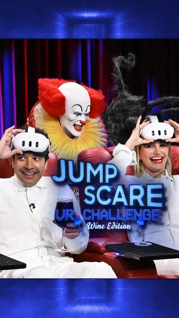 キャメロン・ディアスのインスタグラム：「Jump Scare VR Challenge fail 🤣👻 @camerondiaz @questlove #FallonTonight」