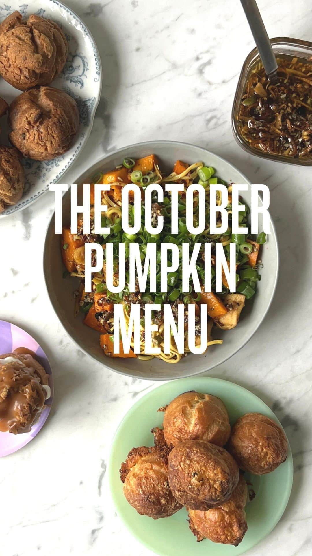 レイチェル・クーのインスタグラム：「Carving pumpkins and not sure what to do with the leftovers?🎃   My October pumpkin menu is here to save all that food waste:   🌶 glorious pumpkin chilli crisp, using pumpkin seeds and Sichuan peppercorns for a wonderfully delicate spice  🍜 pumpkin chilli noodles, using the crisp as well as roasted pumpkin, heaps of fresh spring onions, and whichever protein you fancy  ✨ spiced chow pastry puffs with a pumpkin seed craquelin on top, served with a scoop of good quality ice cream and a liberal drizzle of salted butter caramel sauce (see my latest reel for this recipe)  👉🏻 You get all of these wonderful recipes, when you sign up to my newsletter (head to the link in my bio!)   Once you’ve signed up, you’ll get a brand new recipe each week, extended videos with all my tips and tricks, and brilliant giveaways 🤩  How are you avoiding pumpkin food waste this season?」