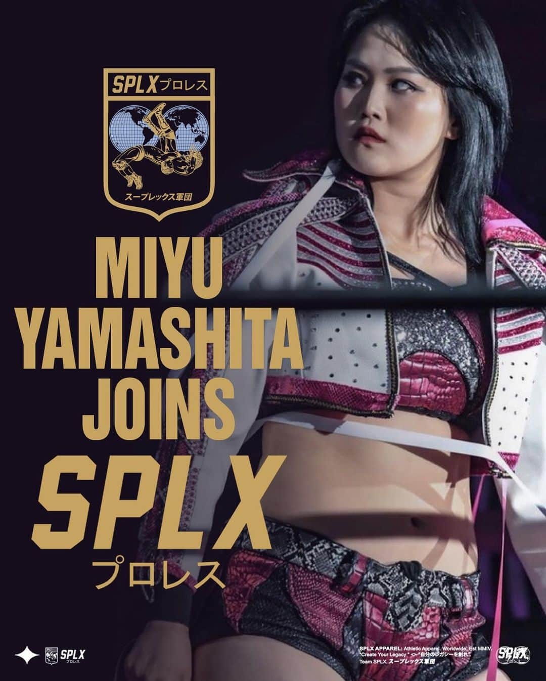 山下実優のインスタグラム：「➡️🏆 MIYU YAMASHITA joins Team SPLX‼️ ➡️ Yamashita’s first official collaboration t-shirt will be available in ONE hour‼️ . . . . #miyuyamashita #yamashita #joshi #joshipuroresu #skullkick #combatsports #tjpw #tokyojoshiprowrestling #ddtpro #ddtプロレスリング #aew #allelitewrestling #aewcollision #champion #japanesewrestling #teamsplx #splx #プロレス #splxプロレス #山下実優」