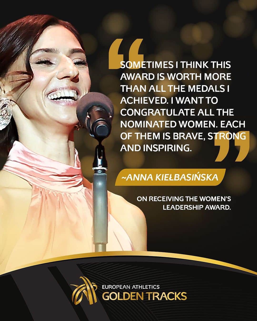 アンナ・キールバシンスカのインスタグラム：「Recognition for her work both on and off the track! 🥹  Anna Kielbasinska 🇵🇱 received the Women’s Leadership Award at the #GoldenTracks for her work as a mentor at @polishathletics. 🙏   Anna was one of 21 remarkable women who received the award this year! 🏆」