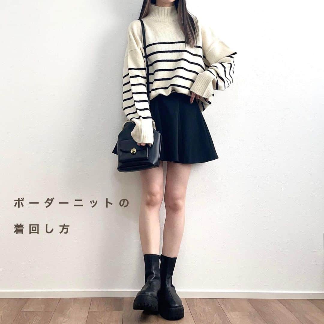 mero*のインスタグラム：「ボーダー久しぶりな気がする😶 . . . 柄トップスだとチェックとかはよく着るけど ボーダーはあんまり着ないから珍し👏 . アイボリーカラーのロングスカートとかも 合いそうなのに撮るの忘れた！！！ . ニット1000円オフクーポンも出てるから みんなはそれで合わせてみて🫶笑 . . . @angie_vintage_official #秋コーデ #秋服コーデ  #秋服 #パンツコーデ #デートコーデ #大学生コーデ  #プチプラコーデ #シンプルコーデ #angie #angie_vintage #angie_ootd #ニット #ニットコーデ #ボーダーニット」