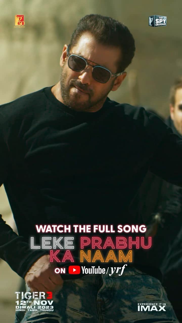 サルマン・カーンのインスタグラム：「▶️#LekePrabhuKaNaam▶️  Watch the full song now! *Link in bio*  #Tiger3 arriving in cinemas on 12th November. Releasing in Hindi, Tamil & Telugu.   @katrinakaif | @therealemraan | #ManeeshSharma | @yrf | @ipritamofficial | @amitabhbhattacharyaofficial | @arijitsingh | @nikhitagandhiofficial | @vaibhavi.merchant | @madhankarky | @bennydayalofficial | @anushamani | @boselyricist | @anaitashroffadajania | #AlviraKhanAgnihotri | @ashley_rebello | @darshanjalan | #YRF50 | #YRFSpyUniverse」