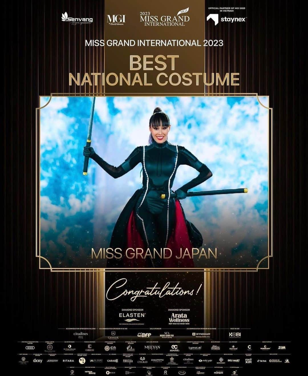 ミス・グランド・ジャパンさんのインスタグラム写真 - (ミス・グランド・ジャパンInstagram)「Yes! we did it!  The best national costume award for JAPAAAAAAAAAN🇯🇵🔥  Costume: Four  Photo: @anatzies   #MGI2023 #AliveVietnam  #SenVangEntertainment #Staynex  #CollagenElasten #Aratawellness .  #MGI #GrandExperiences #MissGrandInternational #MissGrandInternational2023  #WeAreGRANDthe1andOnly #missgrandjapan  #nationalcostume  #ミスグランドジャパン  #ミスグランドインターナショナル #ナショナルコスチューム」10月26日 22時20分 - missgrandjapan