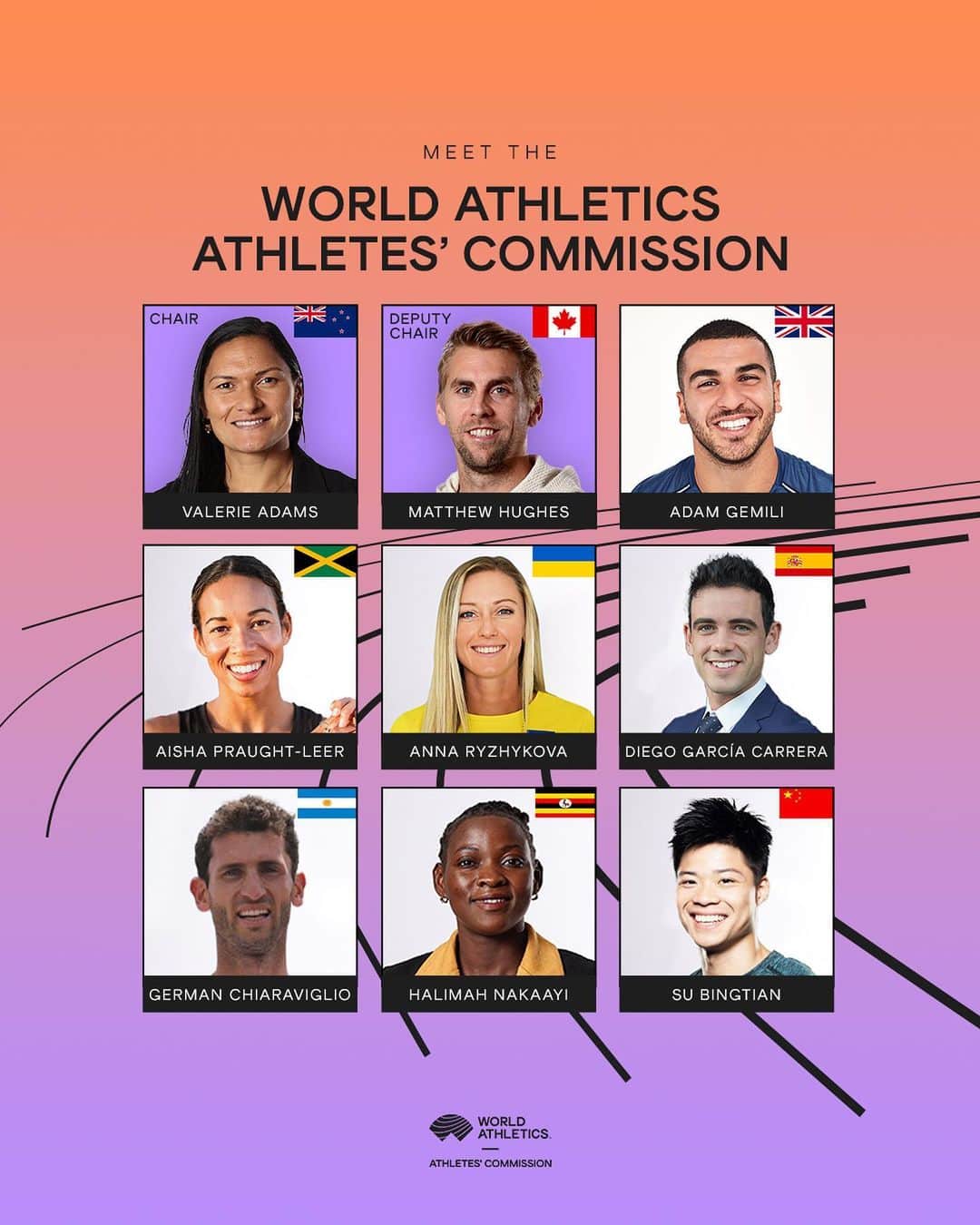 バレリー・アダムスのインスタグラム：「The World Athletics Athletes' Commission has elected 🇳🇿’s  @valerieadams84 as chair and 🇨🇦’s @hughesruns as deputy chair following the first meeting of its new membership this week.  Swipe to meet the full commission 🙌」