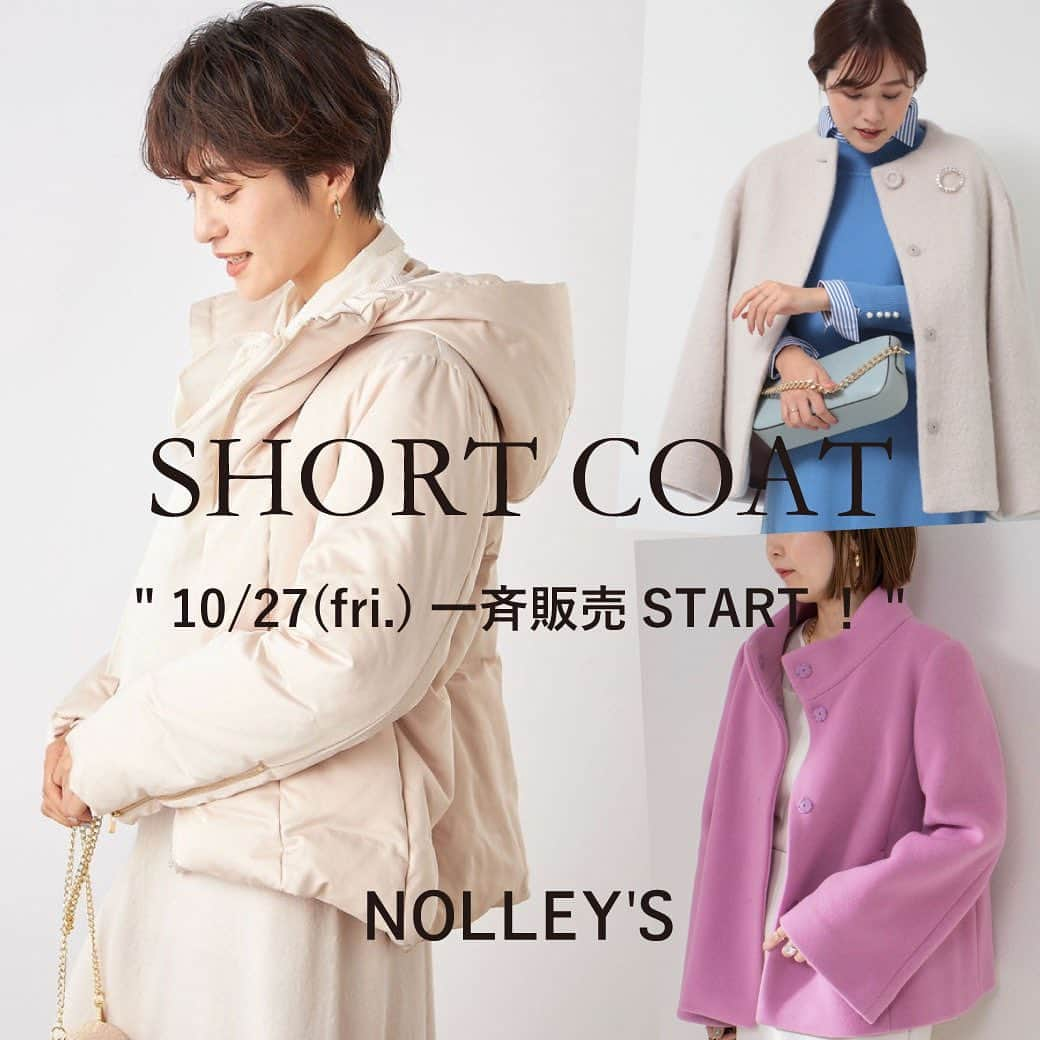 NOLLEY'S ノーリーズのインスタグラム：「・  ノーリーズのこだわりのショートコートが揃いました✨  10/27（金）より店頭一斉販売スタート！！  店頭購入ではお得なイベントも！  ＜対象品番＞   3-0035-6-04-003  スタンドショート ¥42.900taxin  3-0035-6-04-001  NOLLEY'Sダウン  ¥38.500taxin  3-0035-6-04-002  シャギーショートコート ¥39.600taxin  ＜店頭購入特典＞  対象品番のみ、 10/27㈮～10/31(火)まで、 アプリWポイント！！  ※アプリ対象外店舗は、 ノーリーズのスタンプカードＷポイント！ オンラインサイトでのご購入は 対象外です。  お得な機会にご覧くださいませ♪  ーーーーーーーーーーーーー #nolleys#ノーリーズ #ノーリーズのコート  #ノーリーズのダウン #新作#コート#ショートコート #きれいめコート#きれいめ #ダウン#ウールコート#シャギーコート #ファッション#レディースファッション」